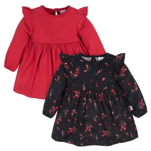 2-Pack Baby & Toddler Girls Holly Berries Babydoll Dresses Gerber Childrenswea