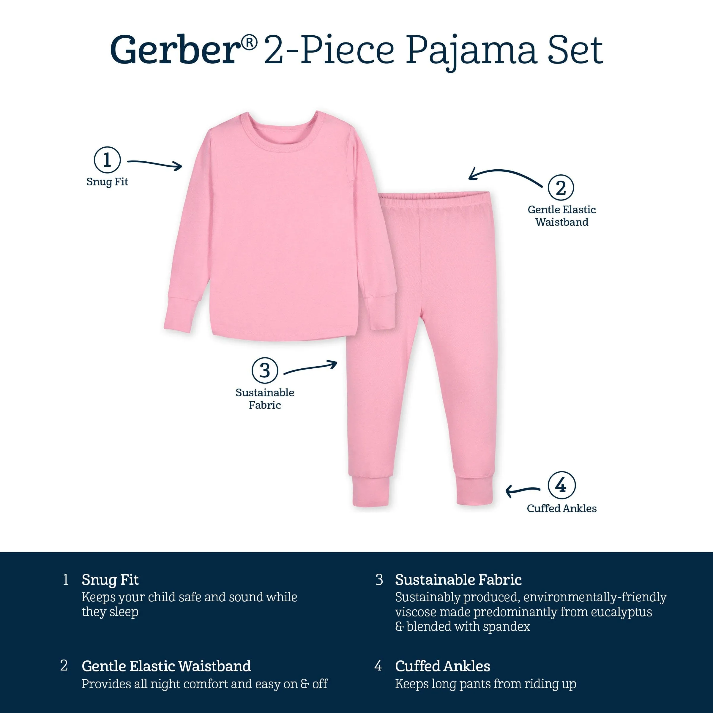 2-Piece Infant & Toddler Pink Lemonade Buttery Soft Viscose Made from Eucalyptus Snug Fit Pajamas Gerber Childrenswea
