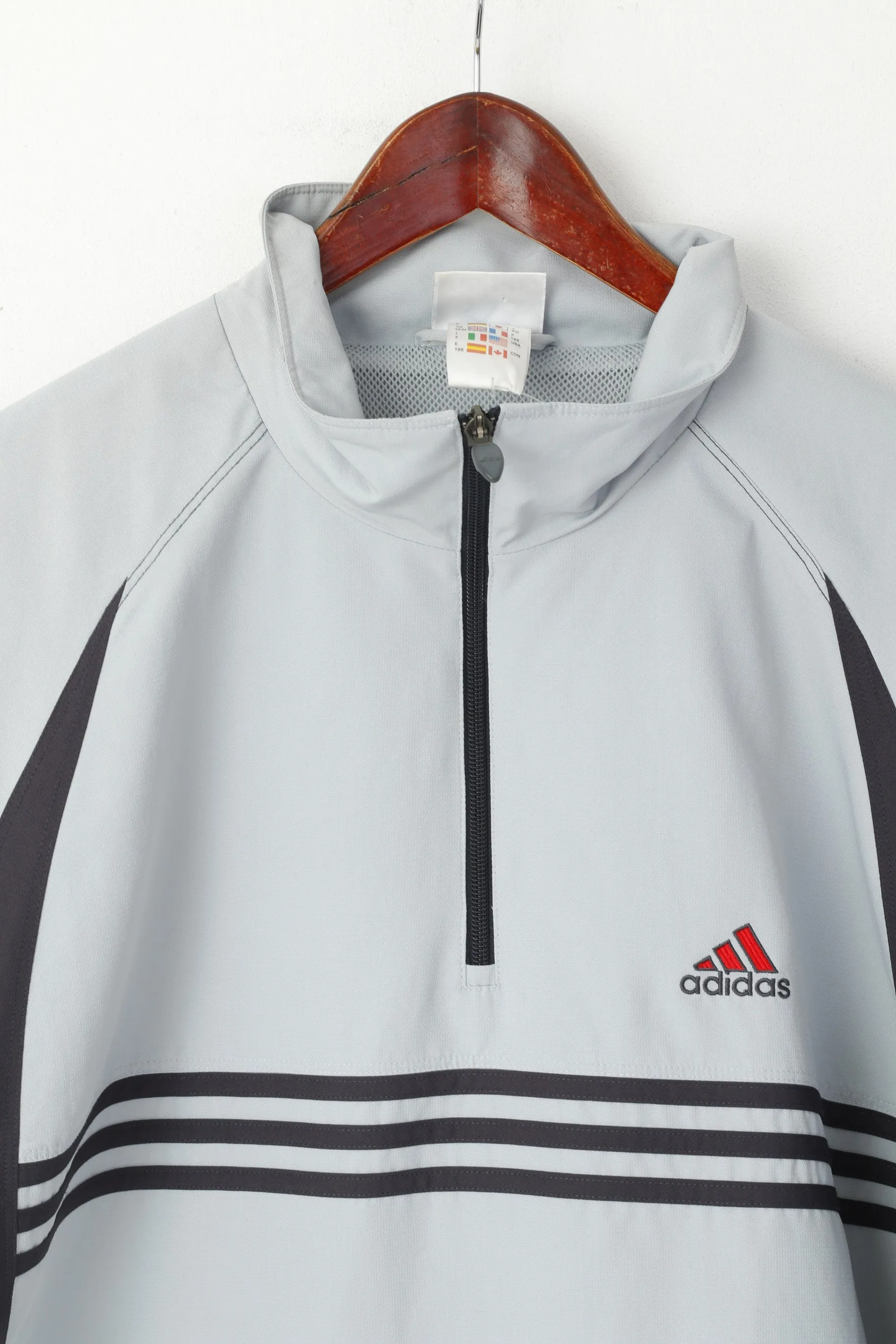 Adidas Men 42/44 L Jacket Grey Pullover Zip Neck Activewear Sport Top