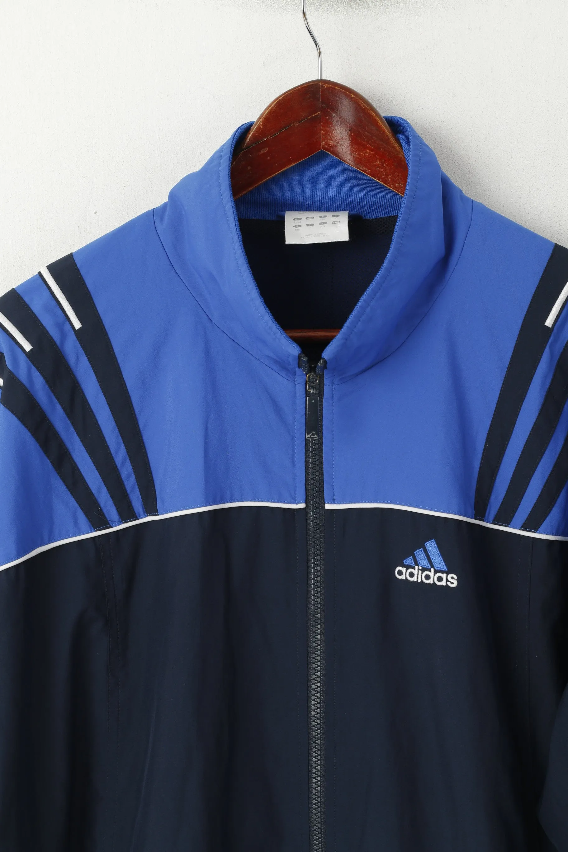 Adidas Men L 186 Jacket Navy Vintage Activewear Full Zip Bomber Sport Top
