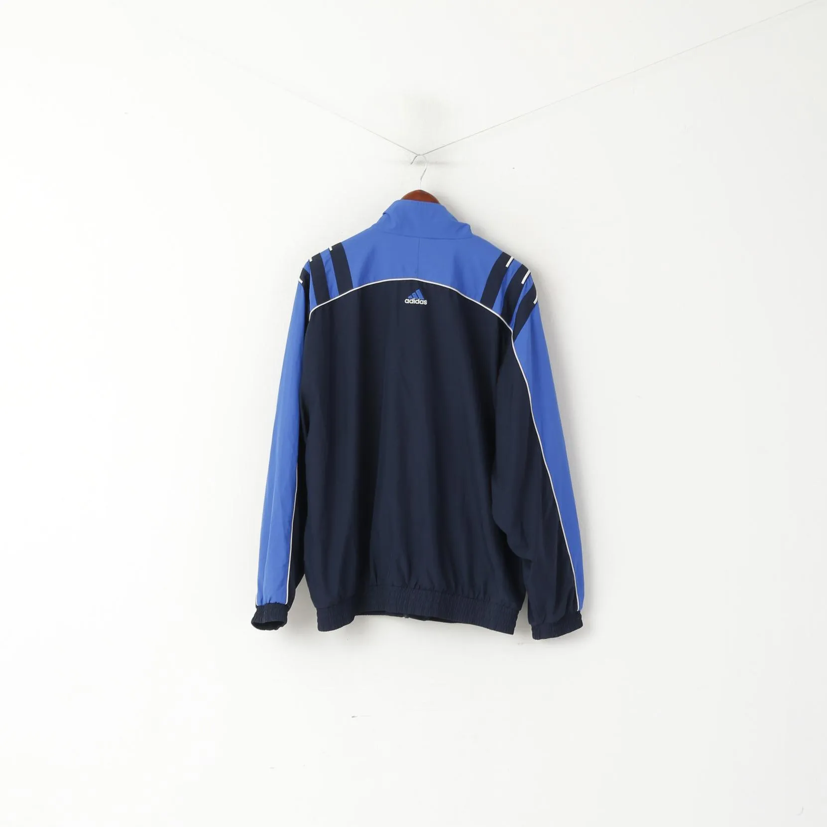 Adidas Men L 186 Jacket Navy Vintage Activewear Full Zip Bomber Sport Top