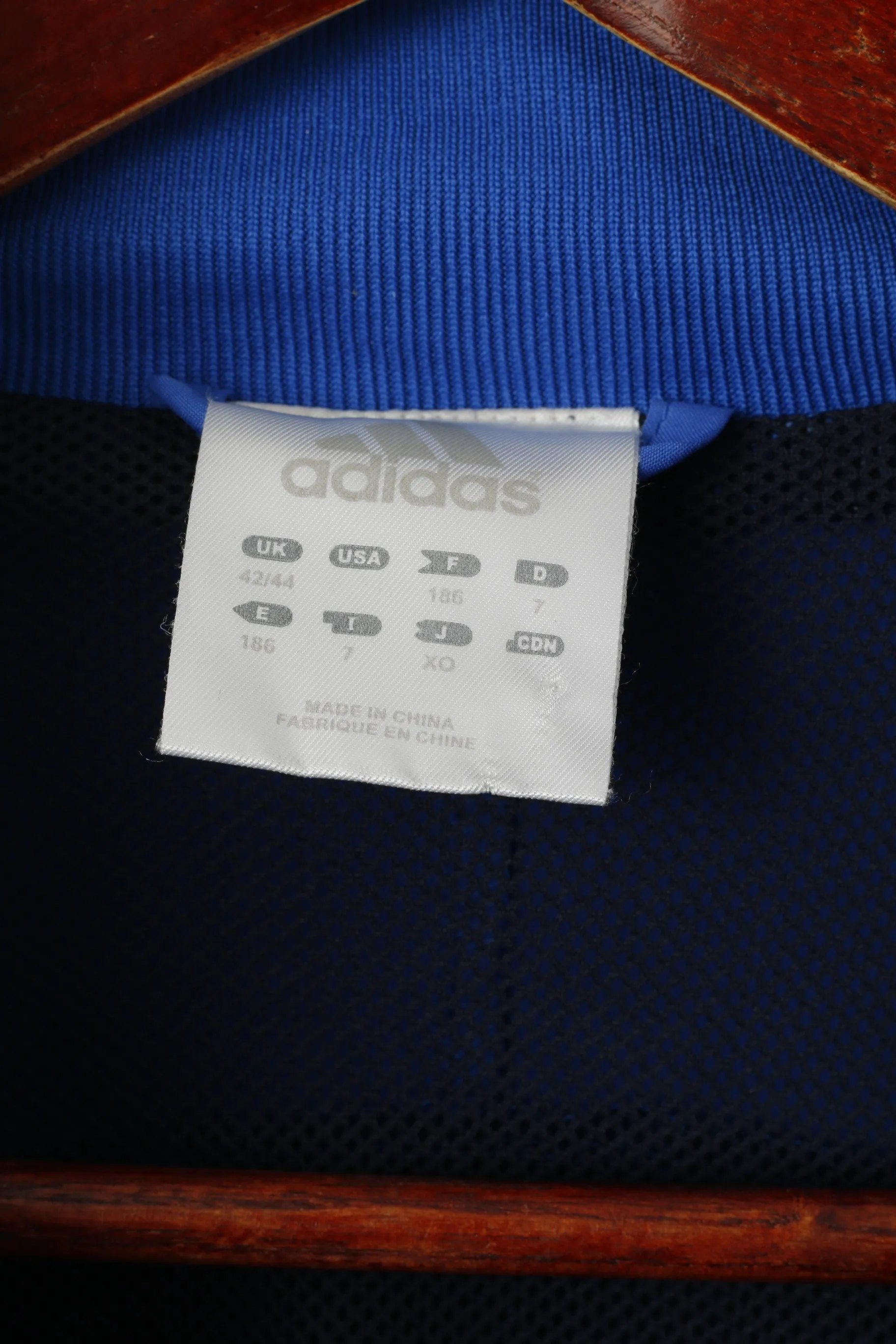Adidas Men L 186 Jacket Navy Vintage Activewear Full Zip Bomber Sport Top