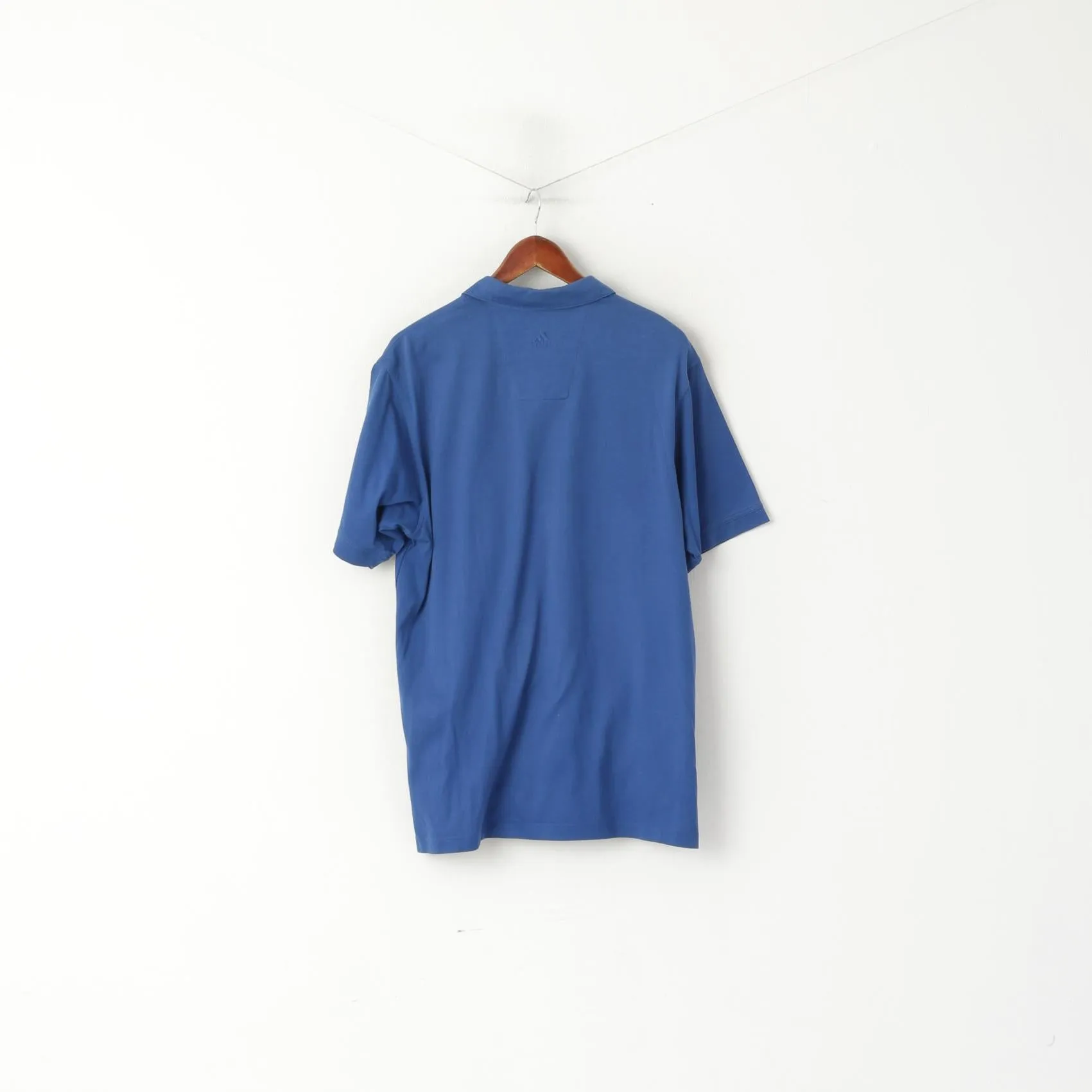 Adidas Men L Polo Shirt Blue Indygo Cotton Mercerized Plain Classic Clima Top