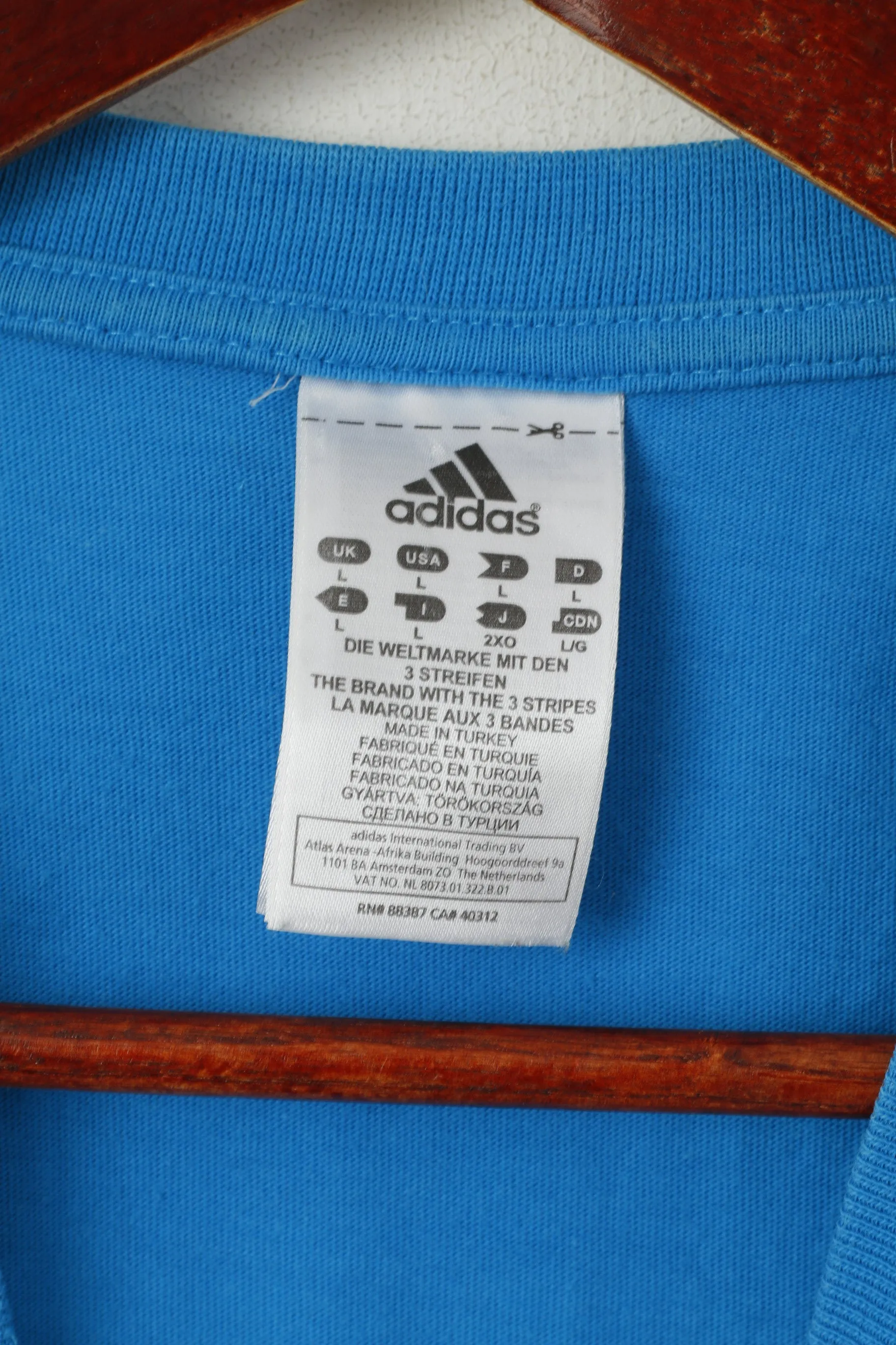 Adidas Men L T- Shirt Blue Cotton Graphic Headphones Crew Neck Sport Top