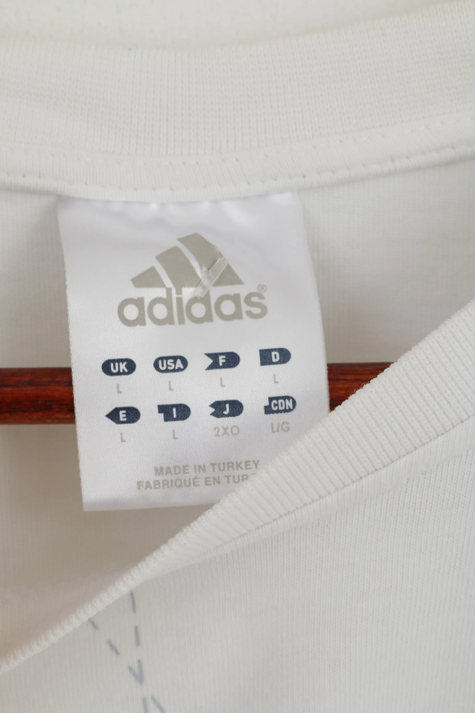 Adidas Men L T- Shirt White Cotton Big Logo Crew Neck Short Sleeve Sport Top