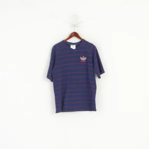 Adidas Men M Shirt Navy Striped Vintage Red Logo Raglan Sleeve Sport Top