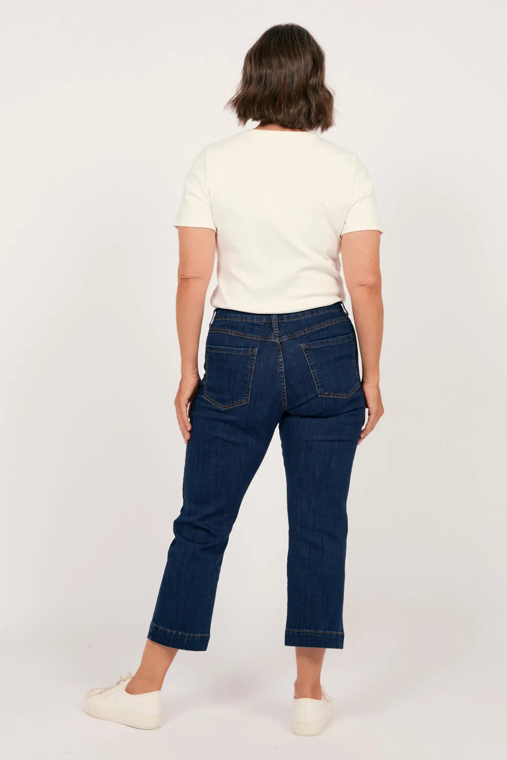 Adrift Denim Cropped Straight Leg Jeans in Dark Wash Adrift