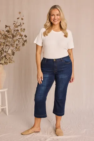 Adrift Denim Cropped Straight Leg Jeans in Dark Wash Adrift