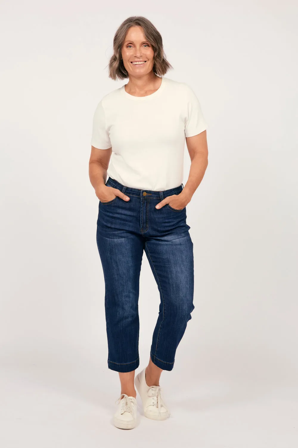 Adrift Denim Cropped Straight Leg Jeans in Dark Wash Adrift