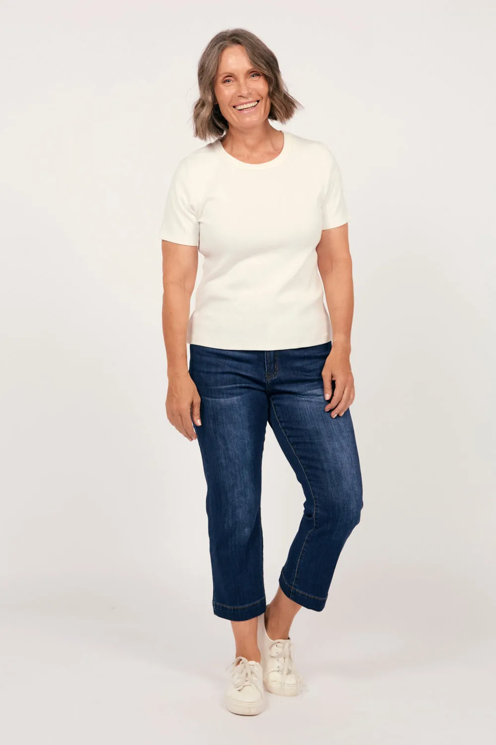 Adrift Denim Cropped Straight Leg Jeans in Dark Wash Adrift