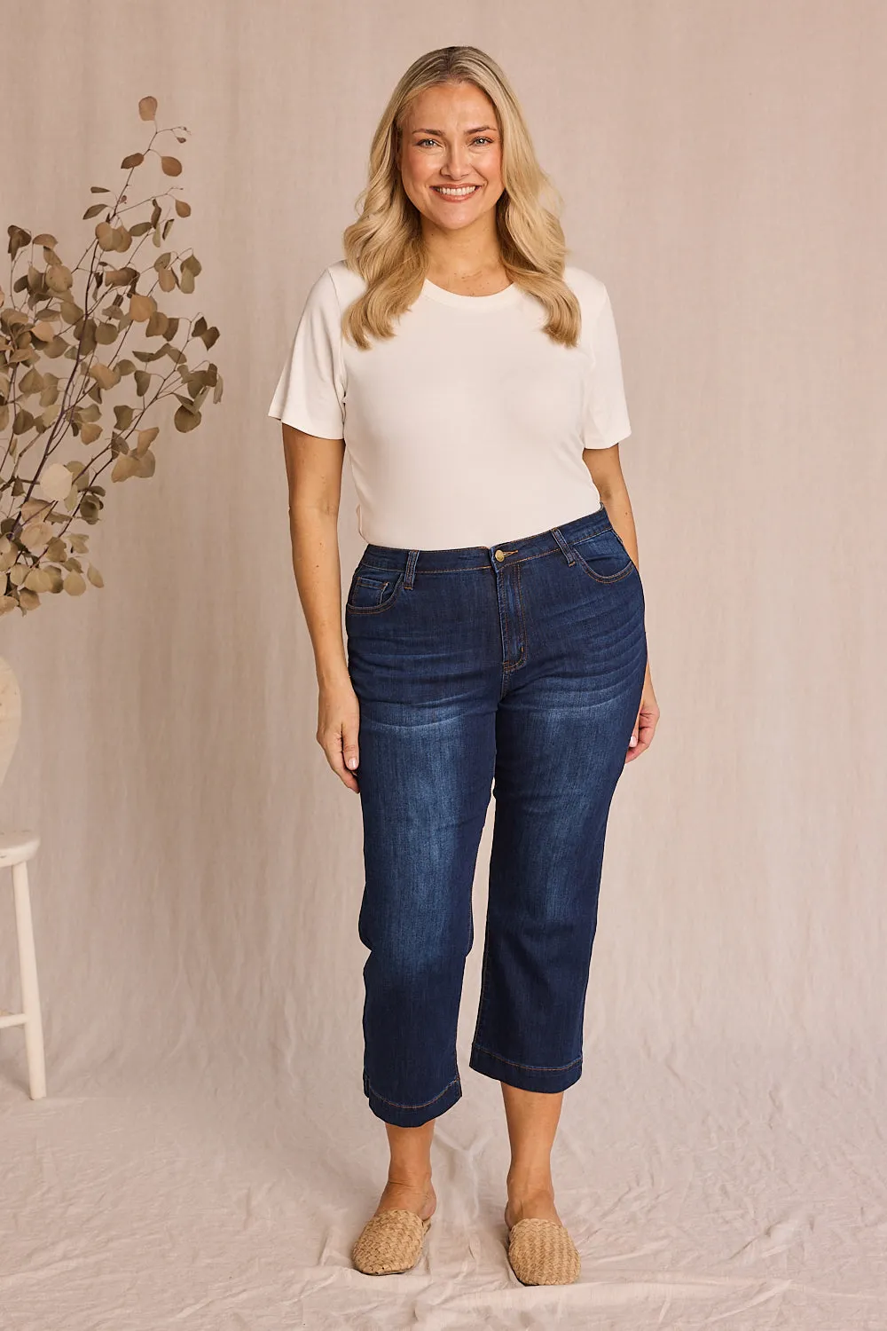 Adrift Denim Cropped Straight Leg Jeans in Dark Wash Adrift