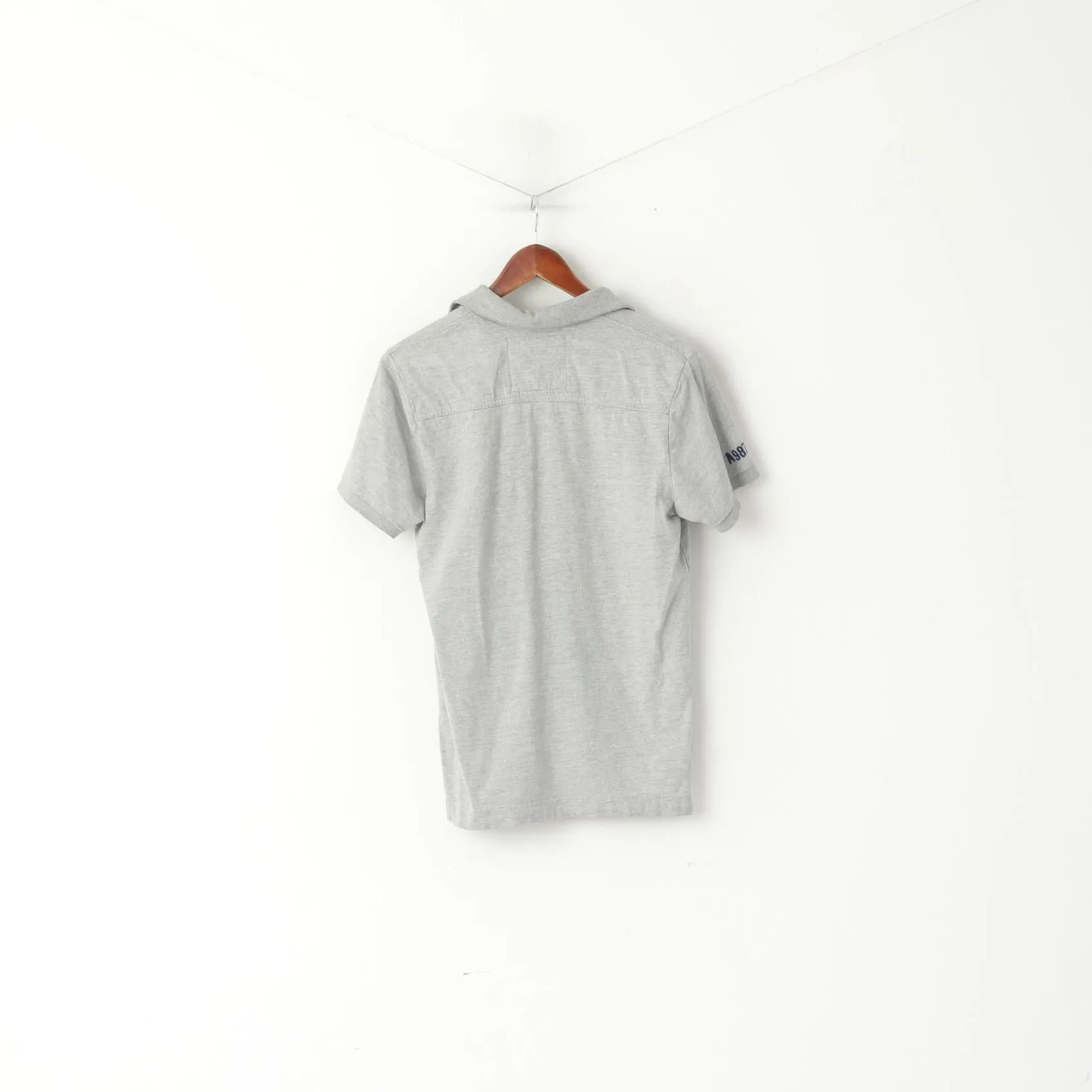 Aeropostale Men M Polo Shirt Grey Cotton 87 Division Vintage Detailed Buttons Top