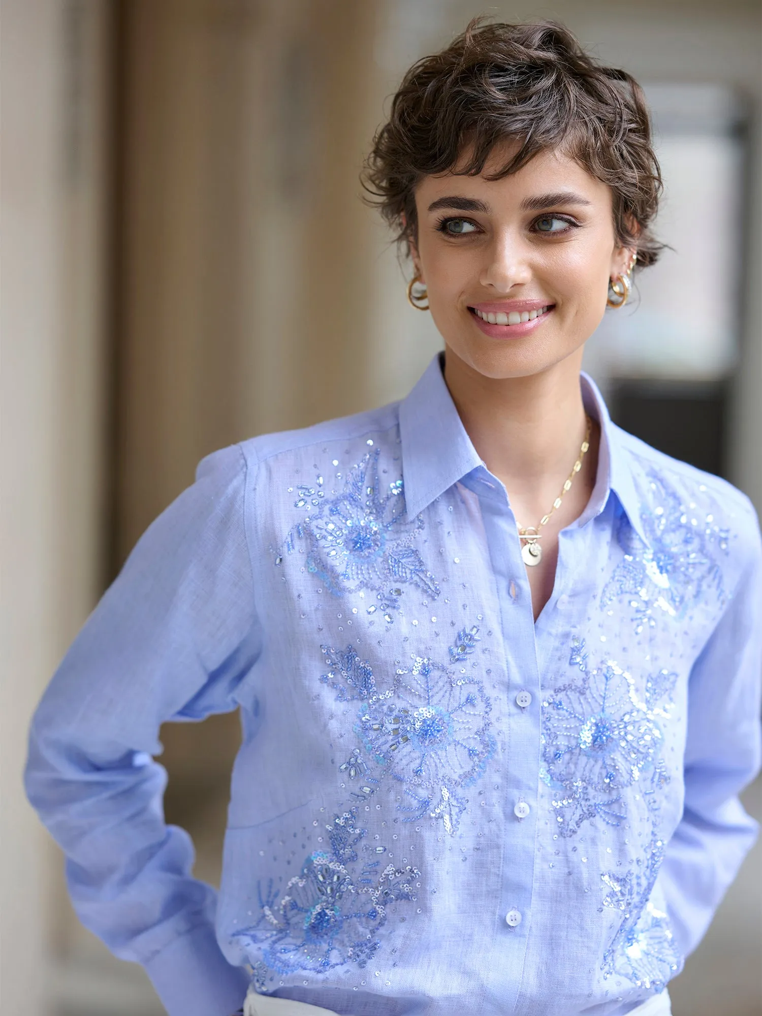 Agatha Beaded Linen Shirt