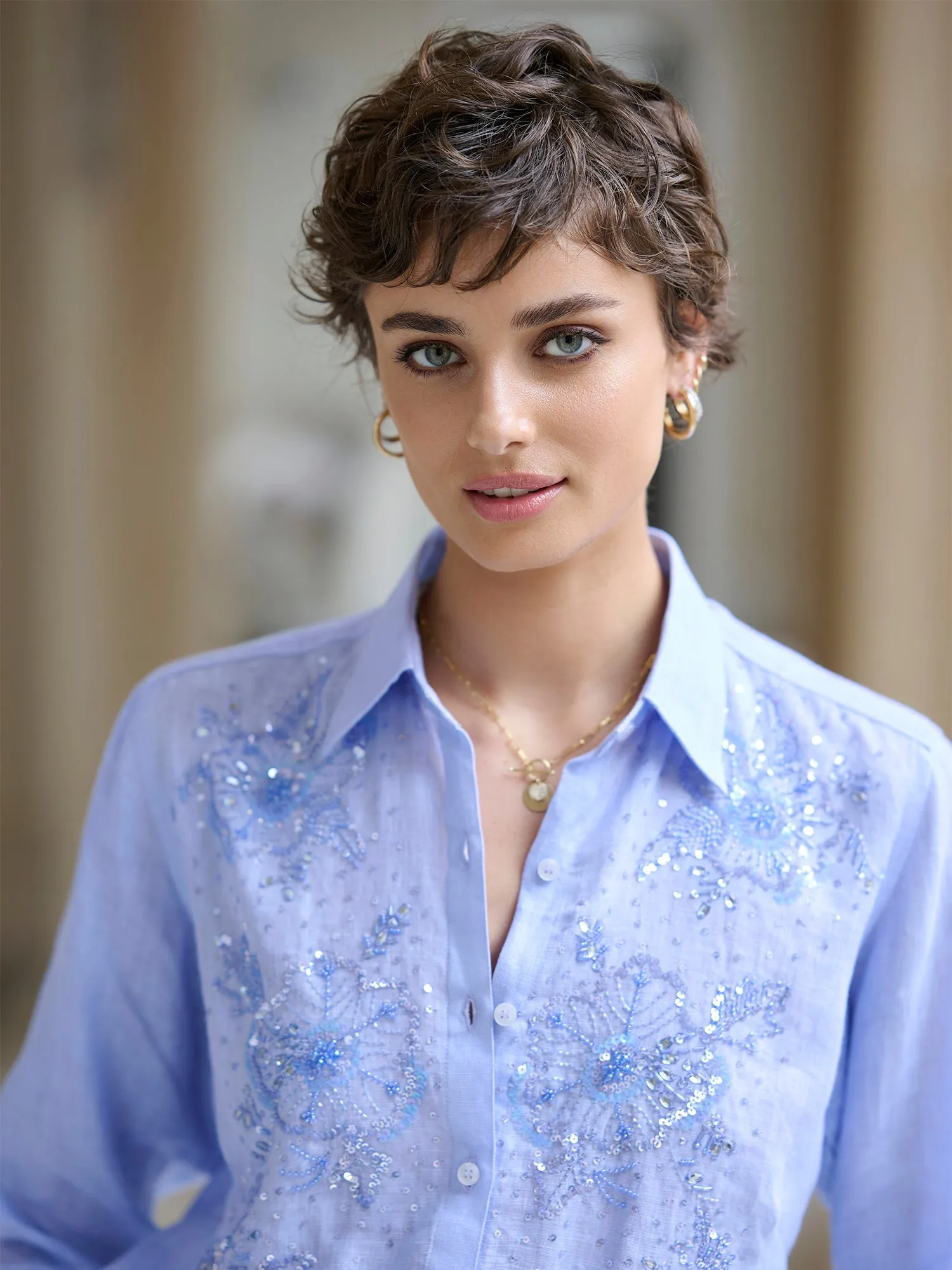 Agatha Beaded Linen Shirt