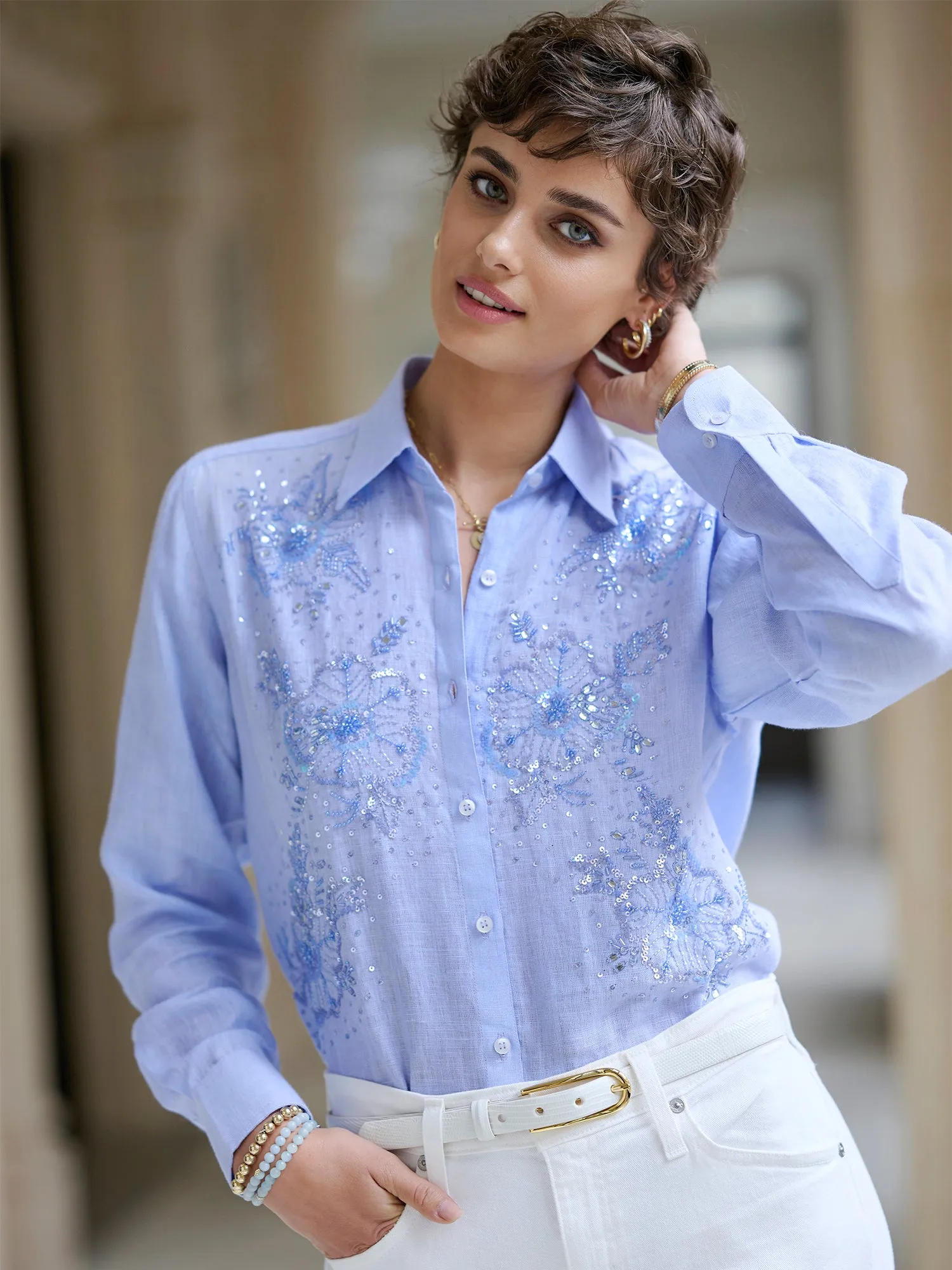 Agatha Beaded Linen Shirt
