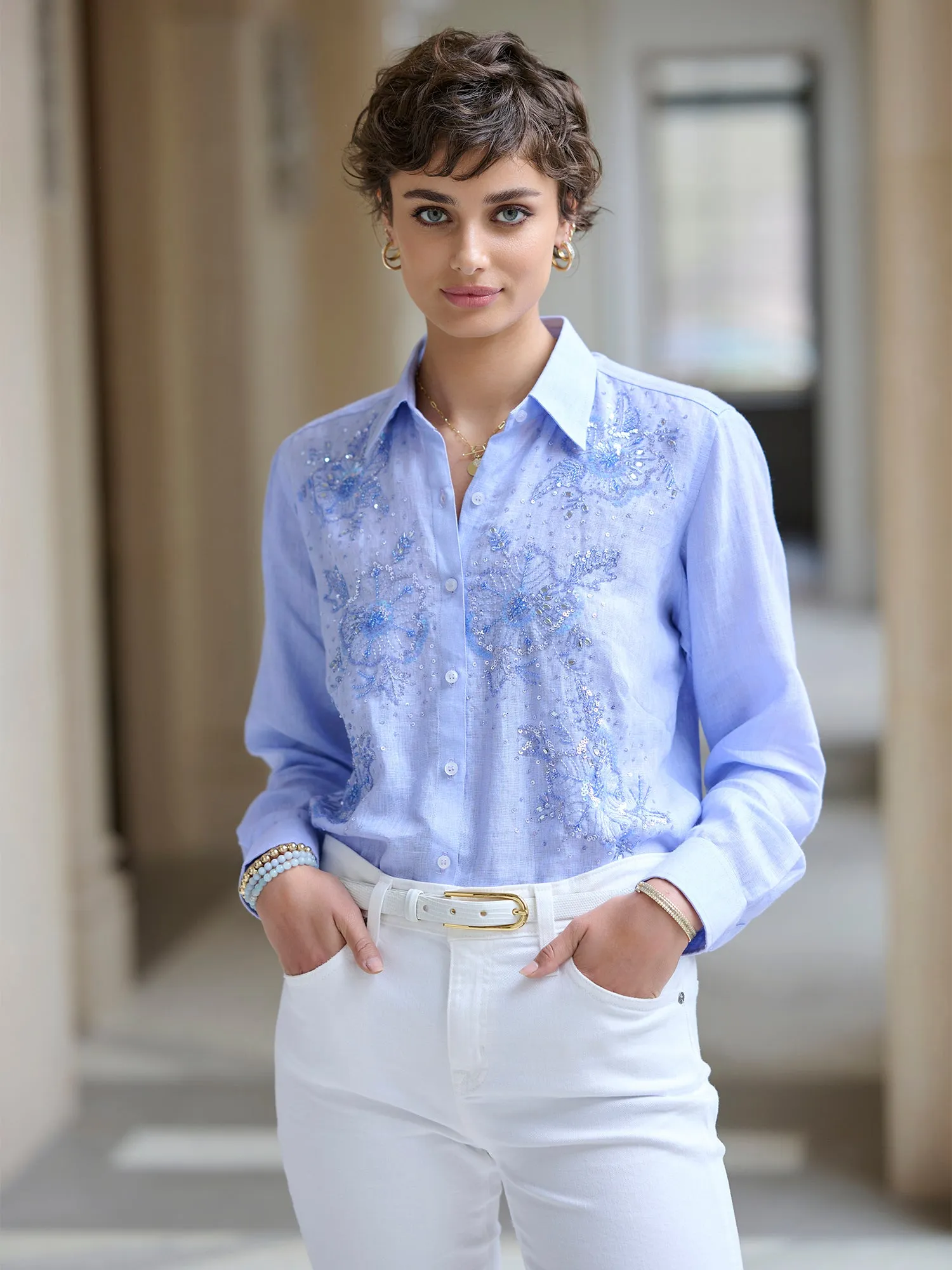 Agatha Beaded Linen Shirt