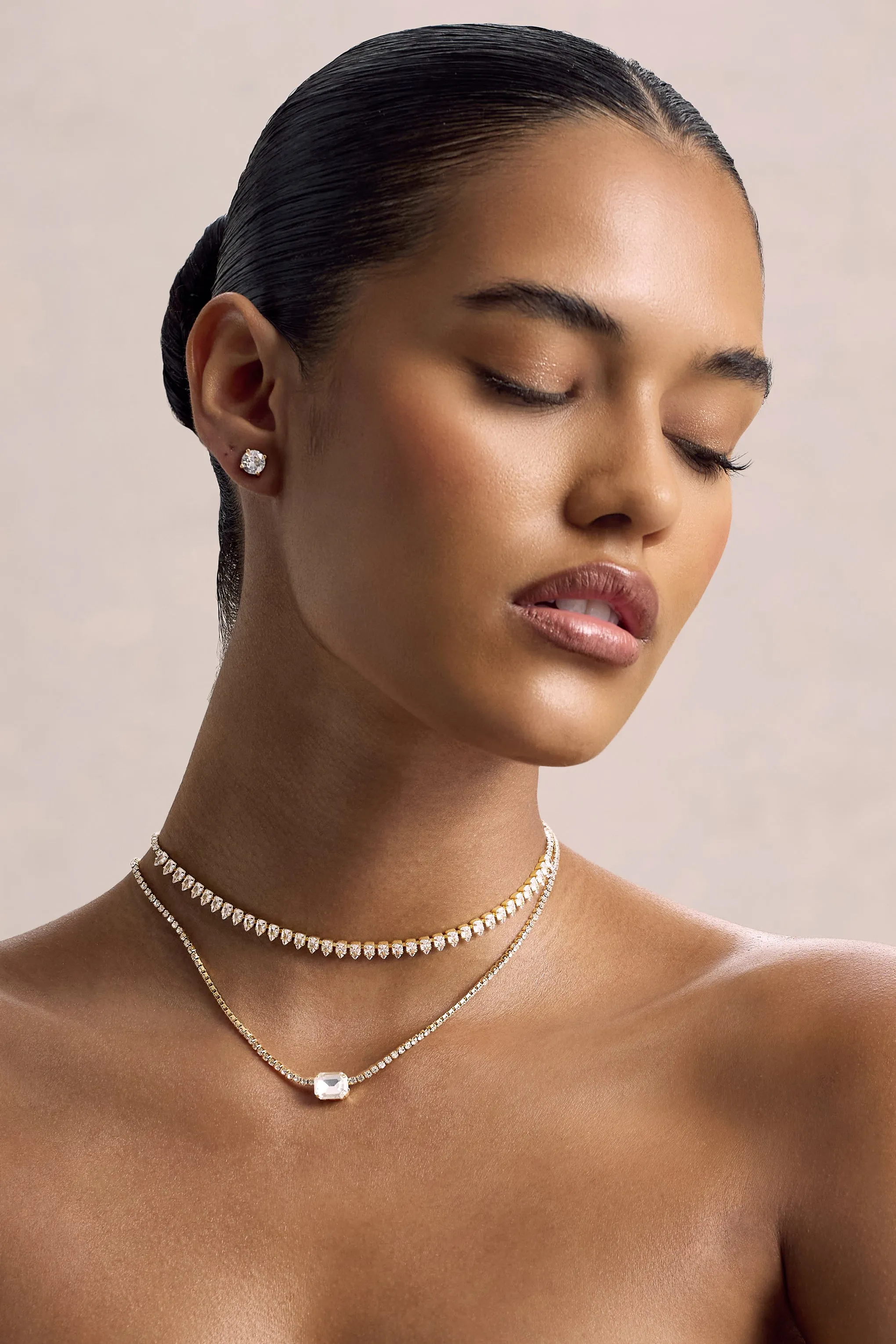 Agitia | Gold Diamante Layered Necklace Club L London