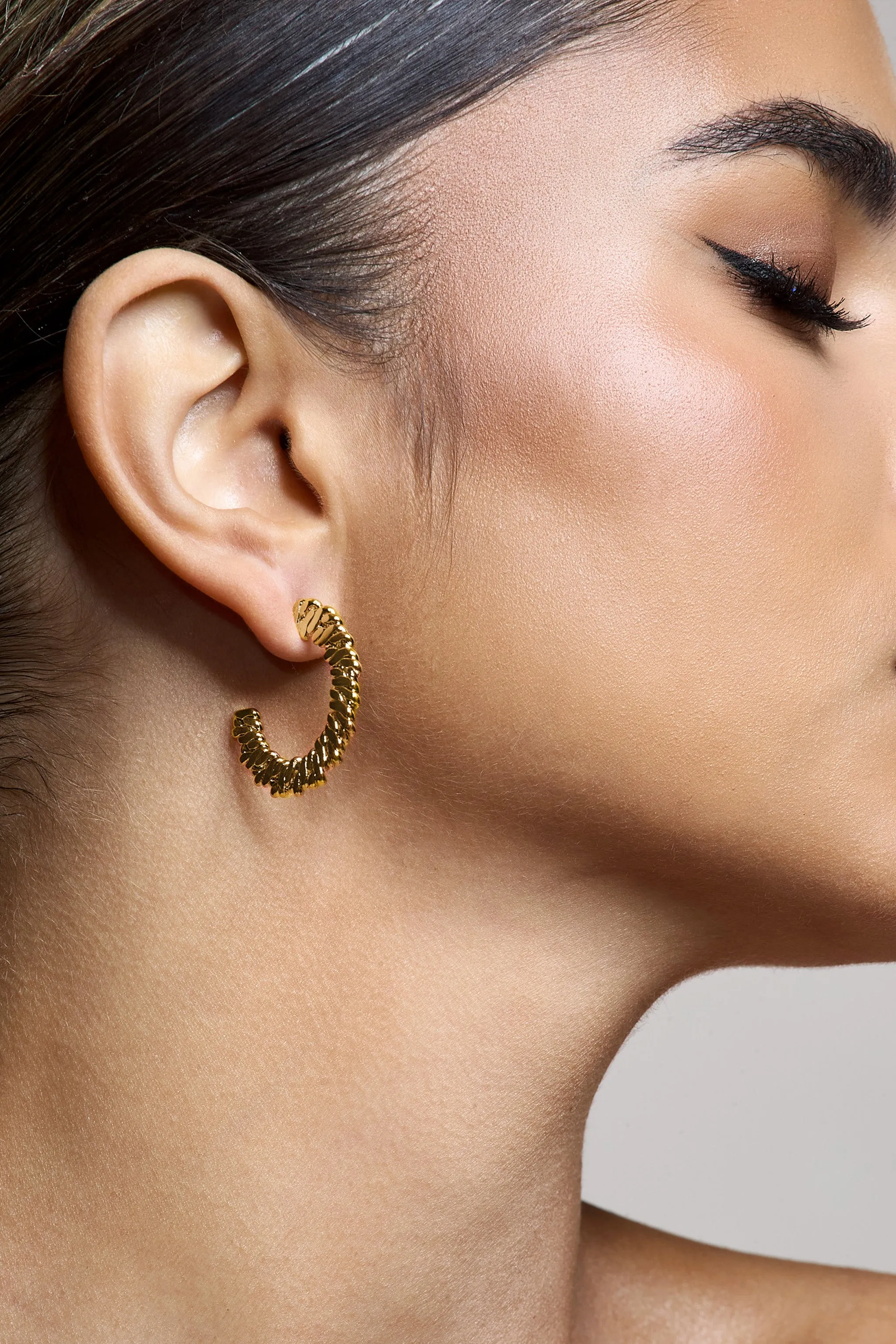 Aileen | Gold Textured Hoop Earrings Club L London