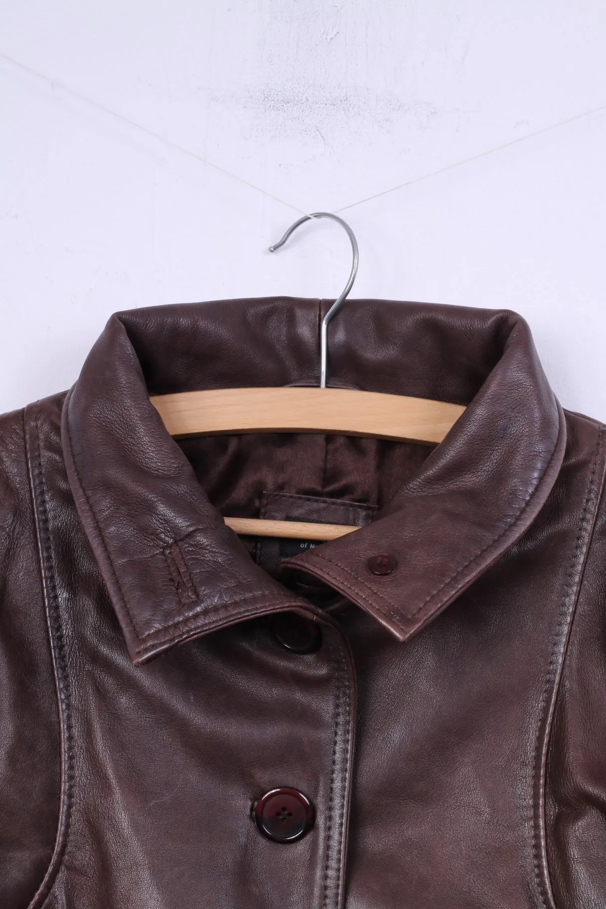 Aleksander Of Norway Women 40 M Coat Jacket Dark Brown Leather Single Breasted Top