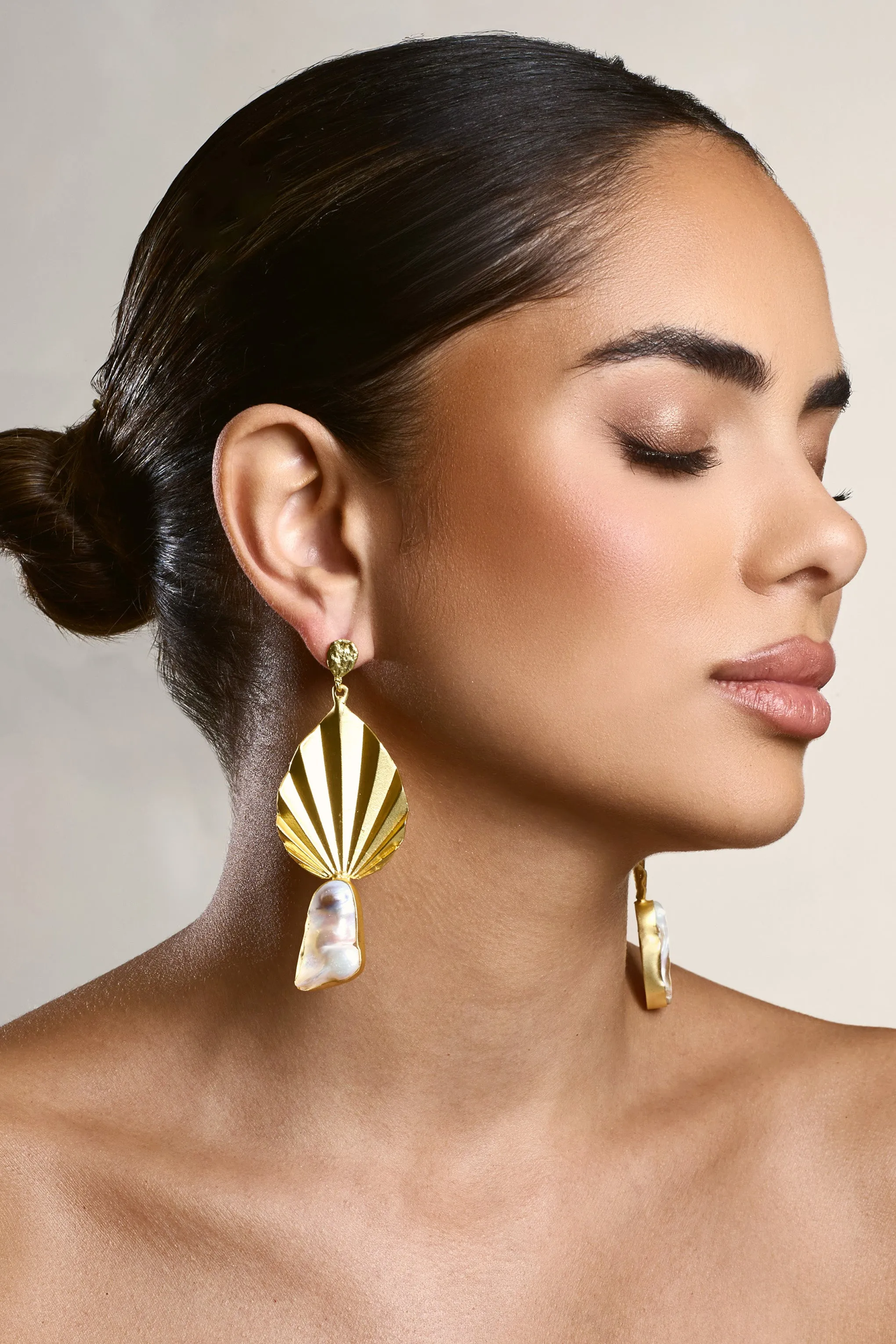 Aloha | Gold Leaf Drop Earrings With Iridescent Shell Club L London