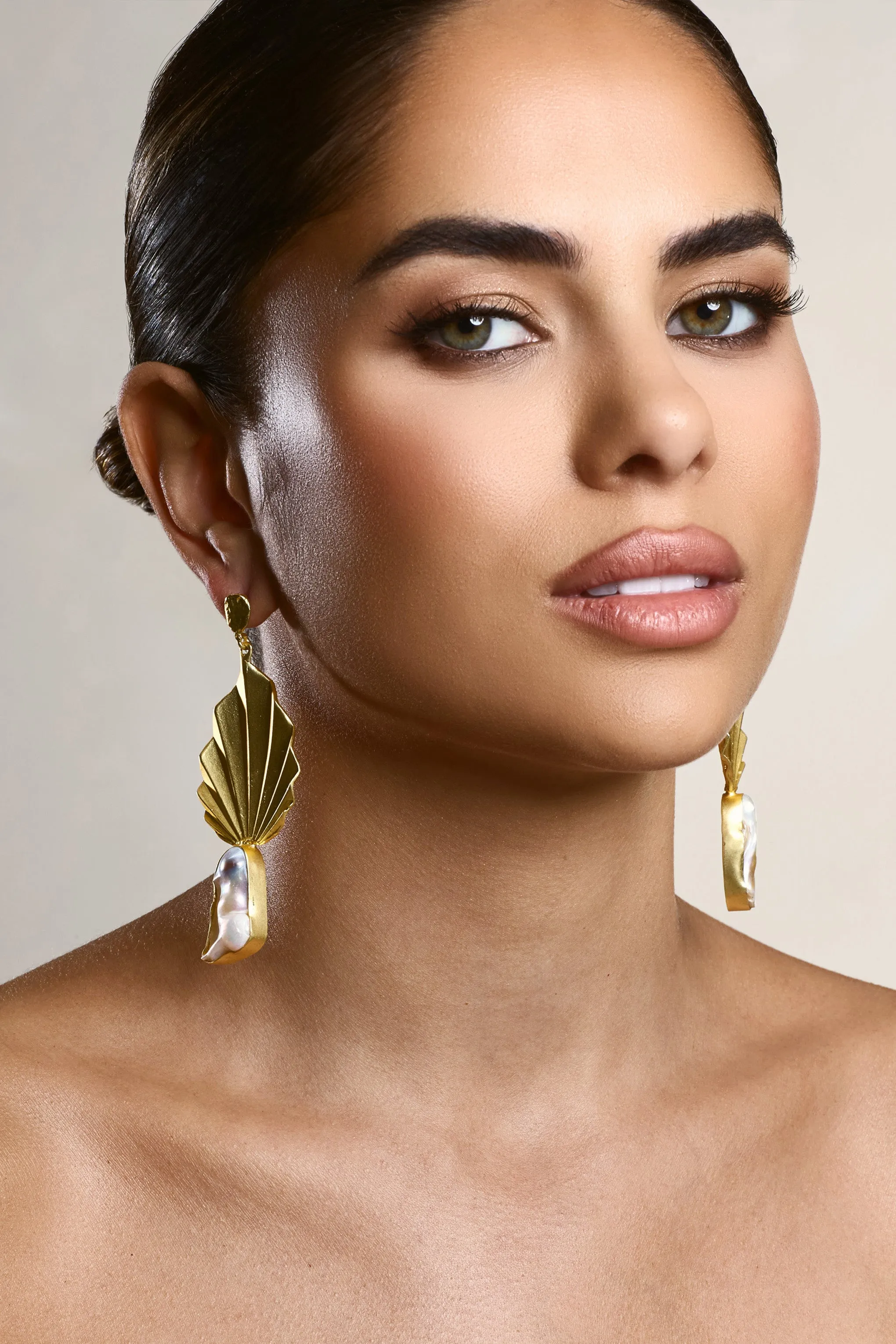 Aloha | Gold Leaf Drop Earrings With Iridescent Shell Club L London