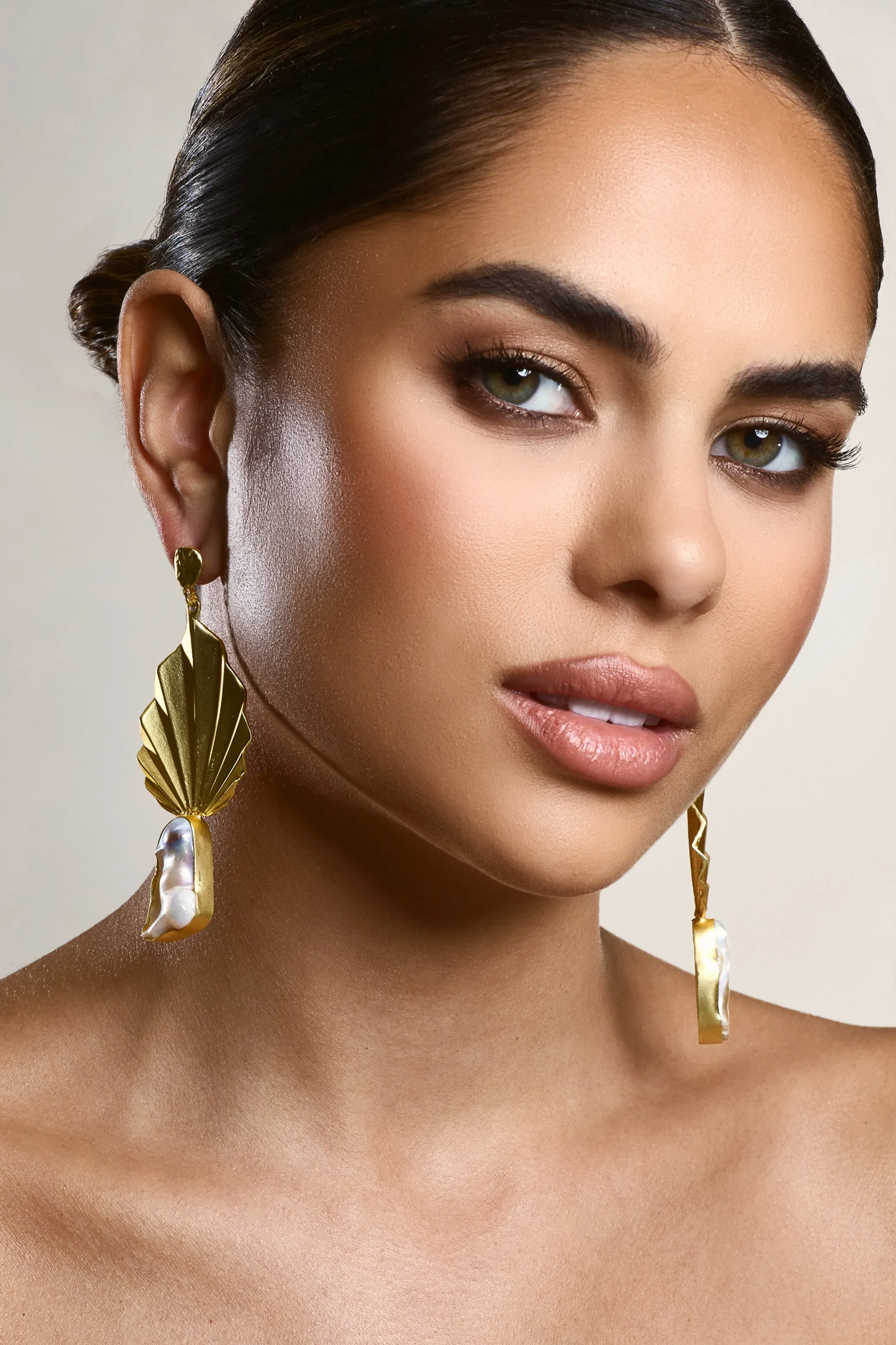 Aloha | Gold Leaf Drop Earrings With Iridescent Shell Club L London