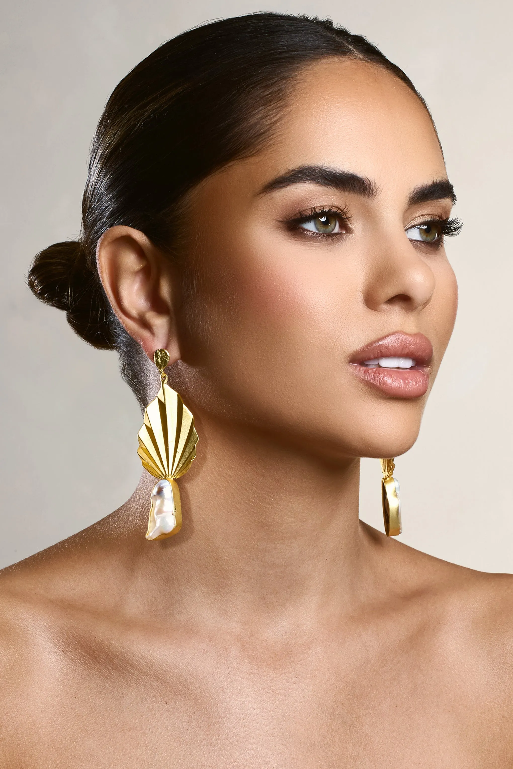 Aloha | Gold Leaf Drop Earrings With Iridescent Shell Club L London