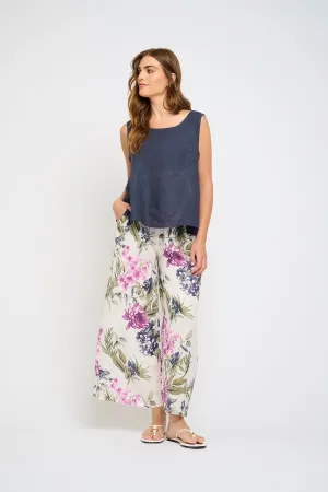 AMALFI FLORAL LINEN PANT WITH TRIM POCKETS