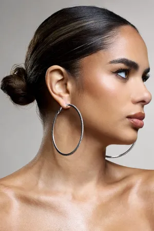 Amika | Silver Diamante Thin Hoop Earrings Club L London