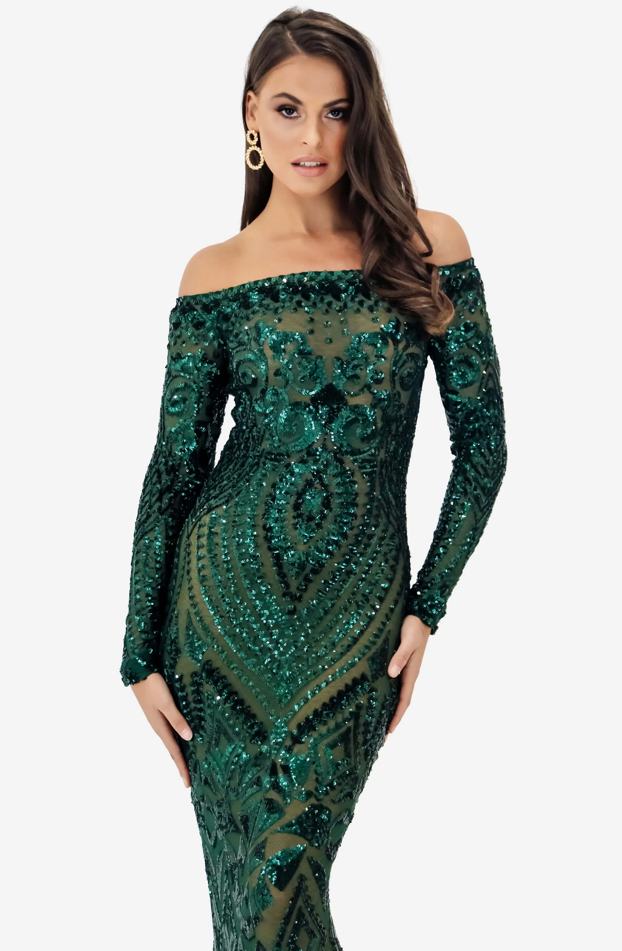 Arabella Emerald Green Dress by Nadine Merabi