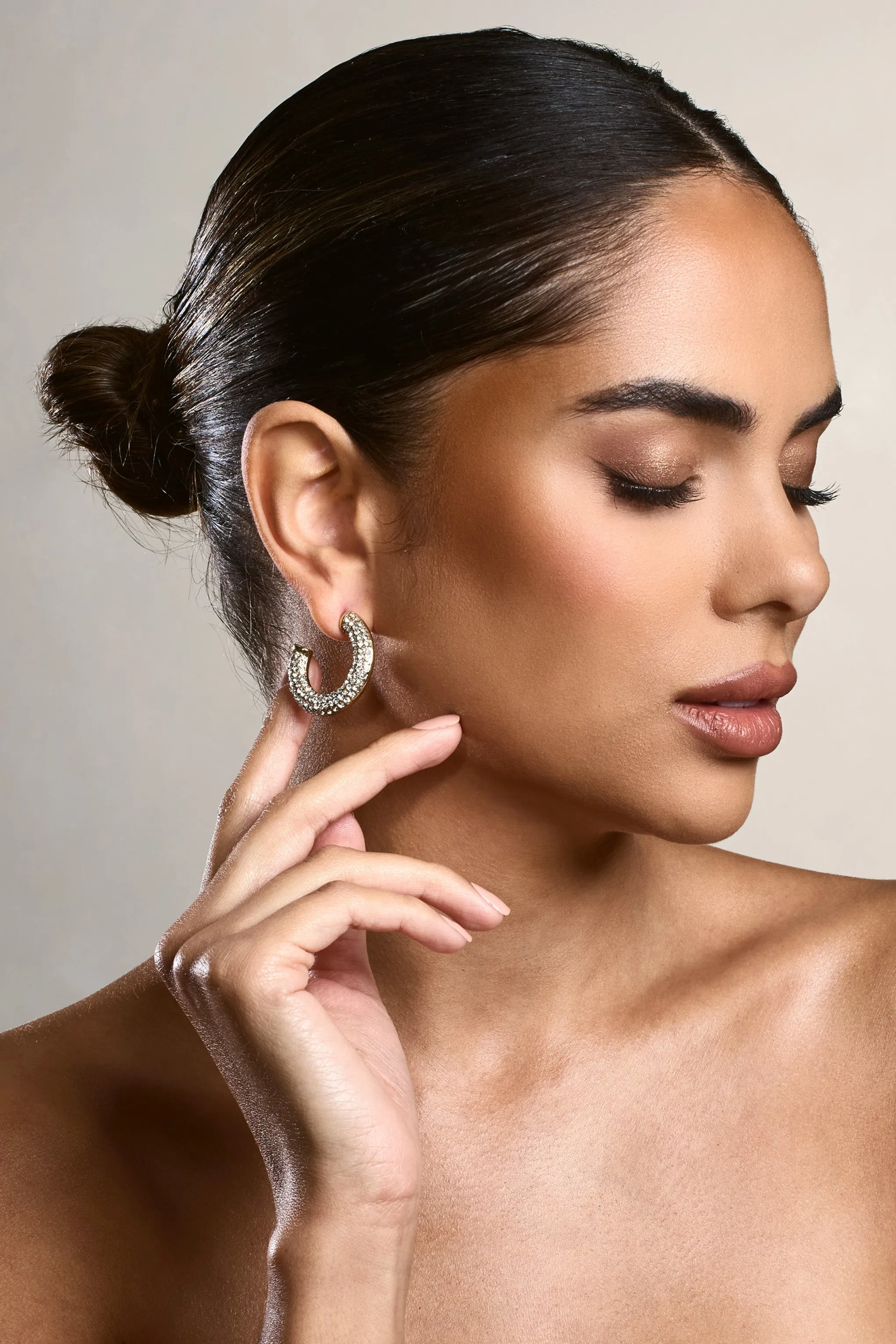 Ariesha | Gold Diamante Small Hoop Earrings Club L London