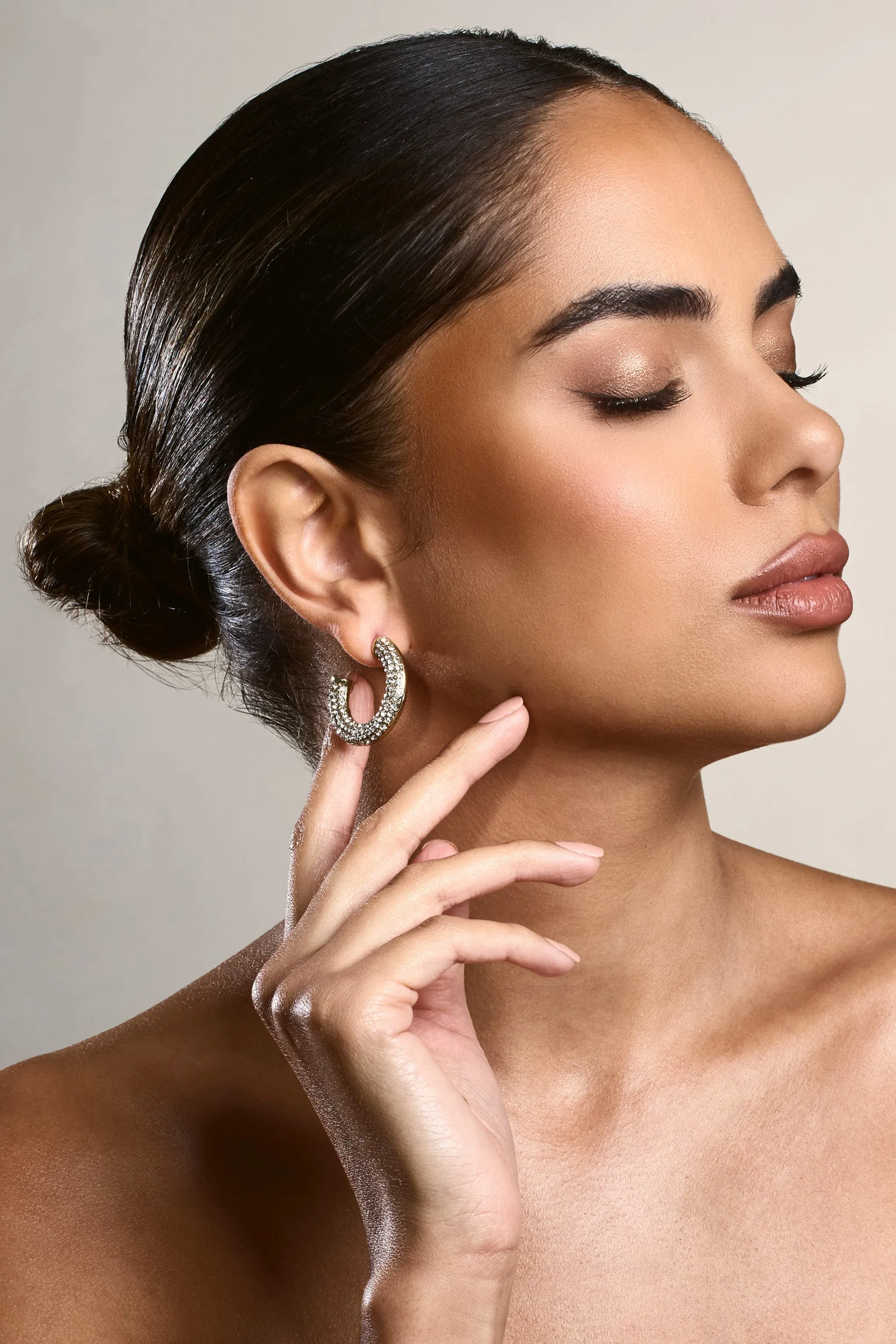 Ariesha | Gold Diamante Small Hoop Earrings Club L London