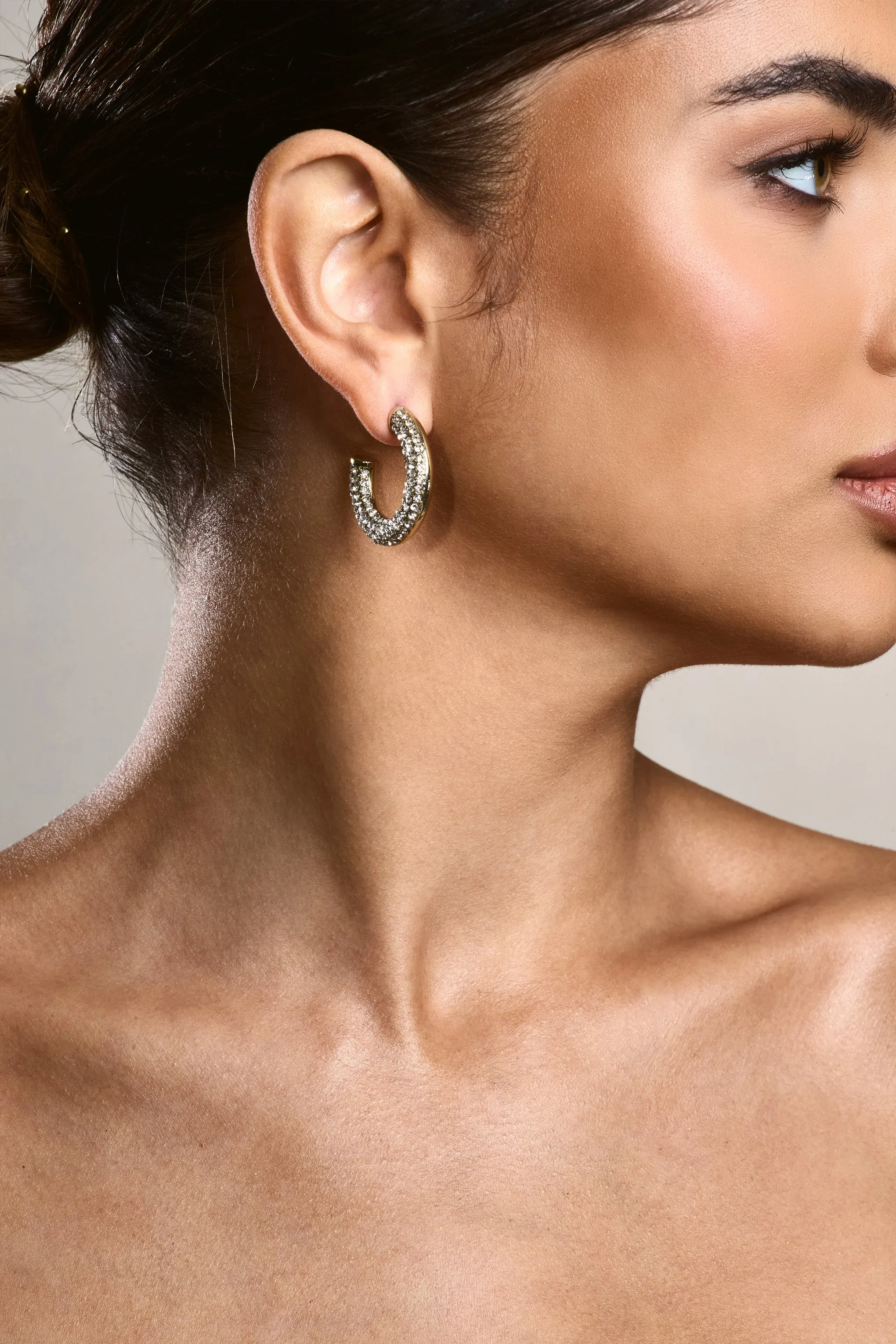 Ariesha | Gold Diamante Small Hoop Earrings Club L London