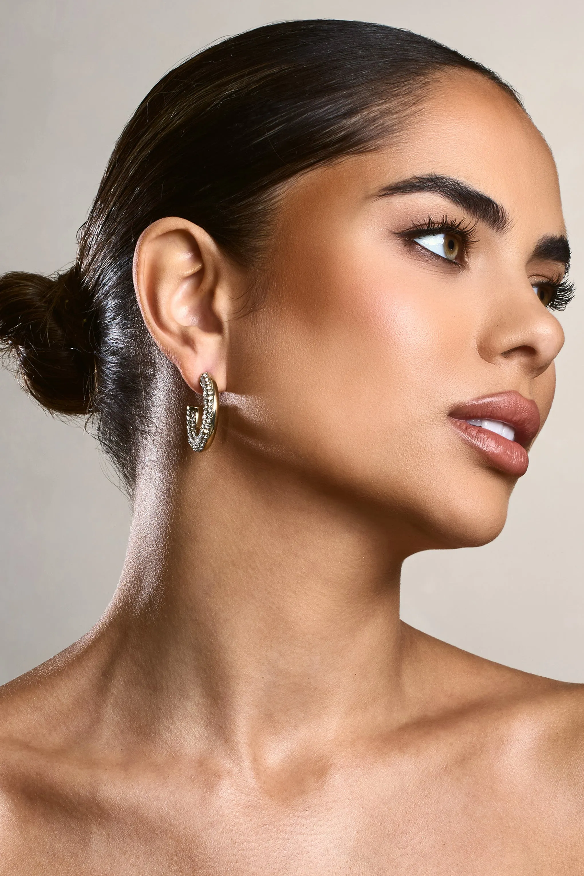 Ariesha | Gold Diamante Small Hoop Earrings Club L London