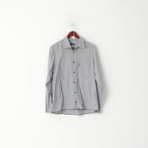 Armani Jeans Men M (S) Casual Shirt Grey Striped Cotton Long Sleeve Logo Top