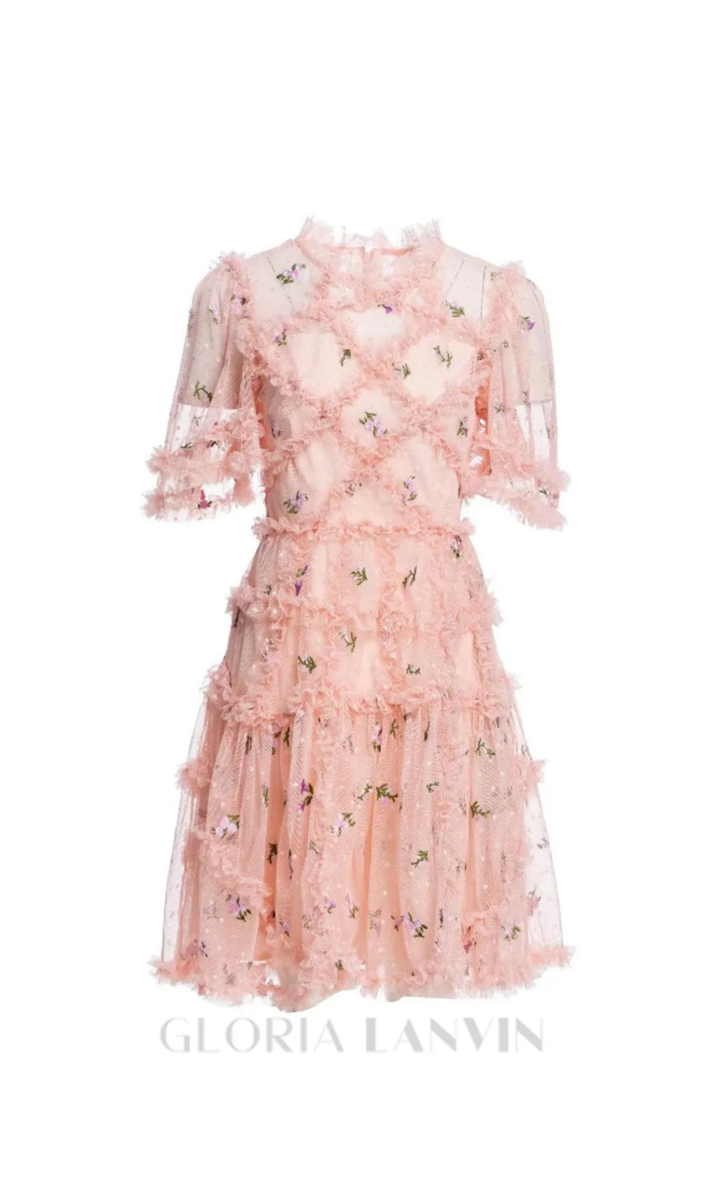 AURORA RUFFLES TULLE MINI DRESS IN PINK Gloria Lanvin