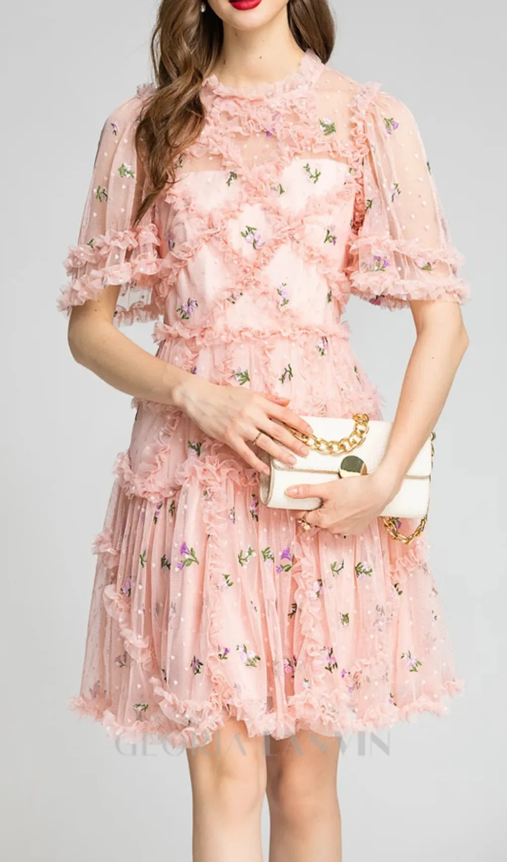 AURORA RUFFLES TULLE MINI DRESS IN PINK Gloria Lanvin