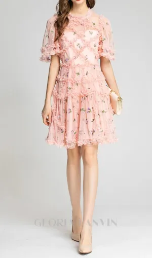 AURORA RUFFLES TULLE MINI DRESS IN PINK Gloria Lanvin