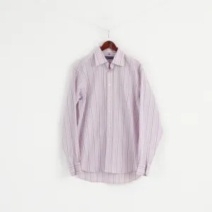 Austin Reed Men 16.5 42 XL Casual Shirt Pink Striped Long Sleeve Cotton Top