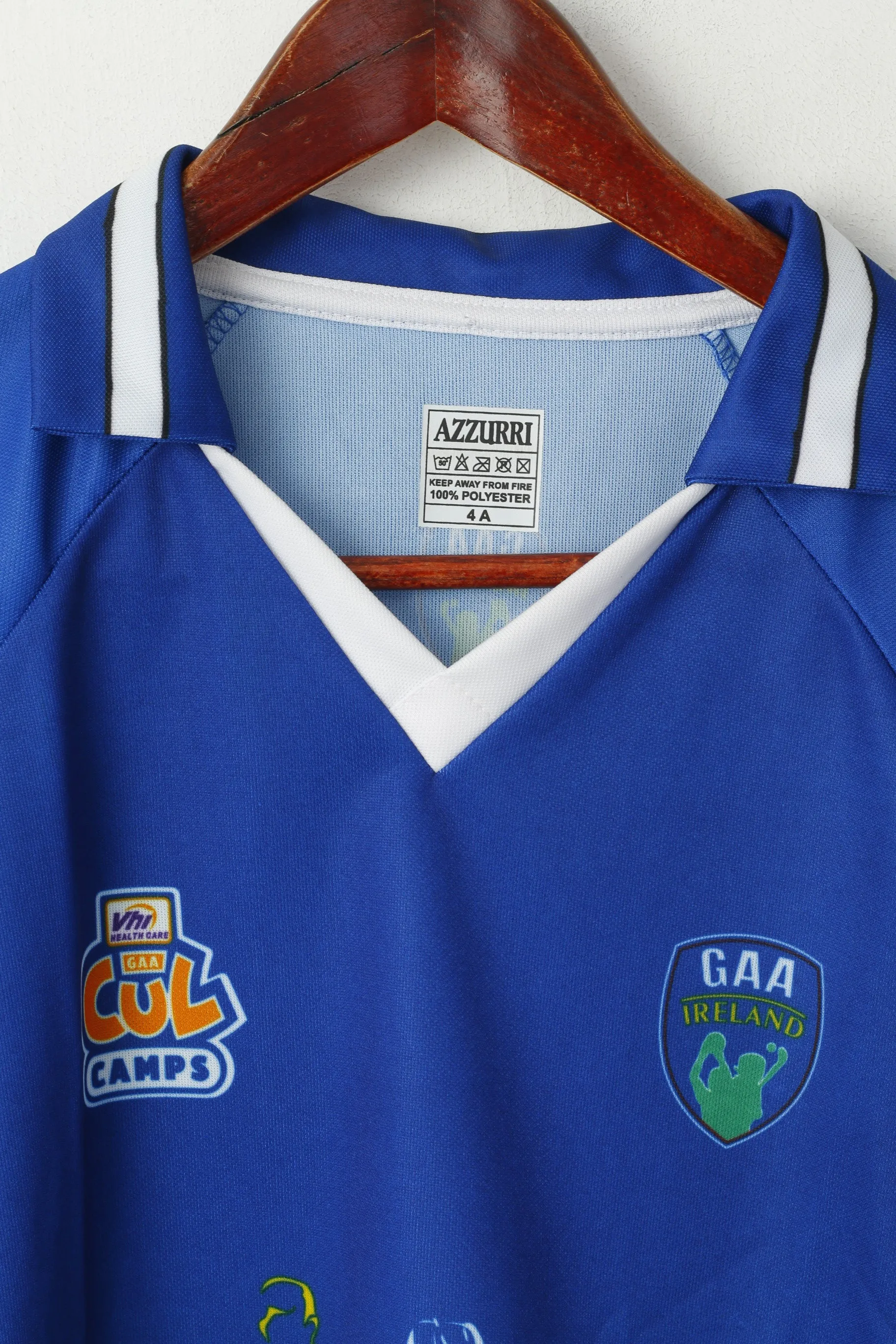 AZZURRI Men 4 S Polo Shirt Blue GAA IRELAND Gaelic Football Vintage Shirt