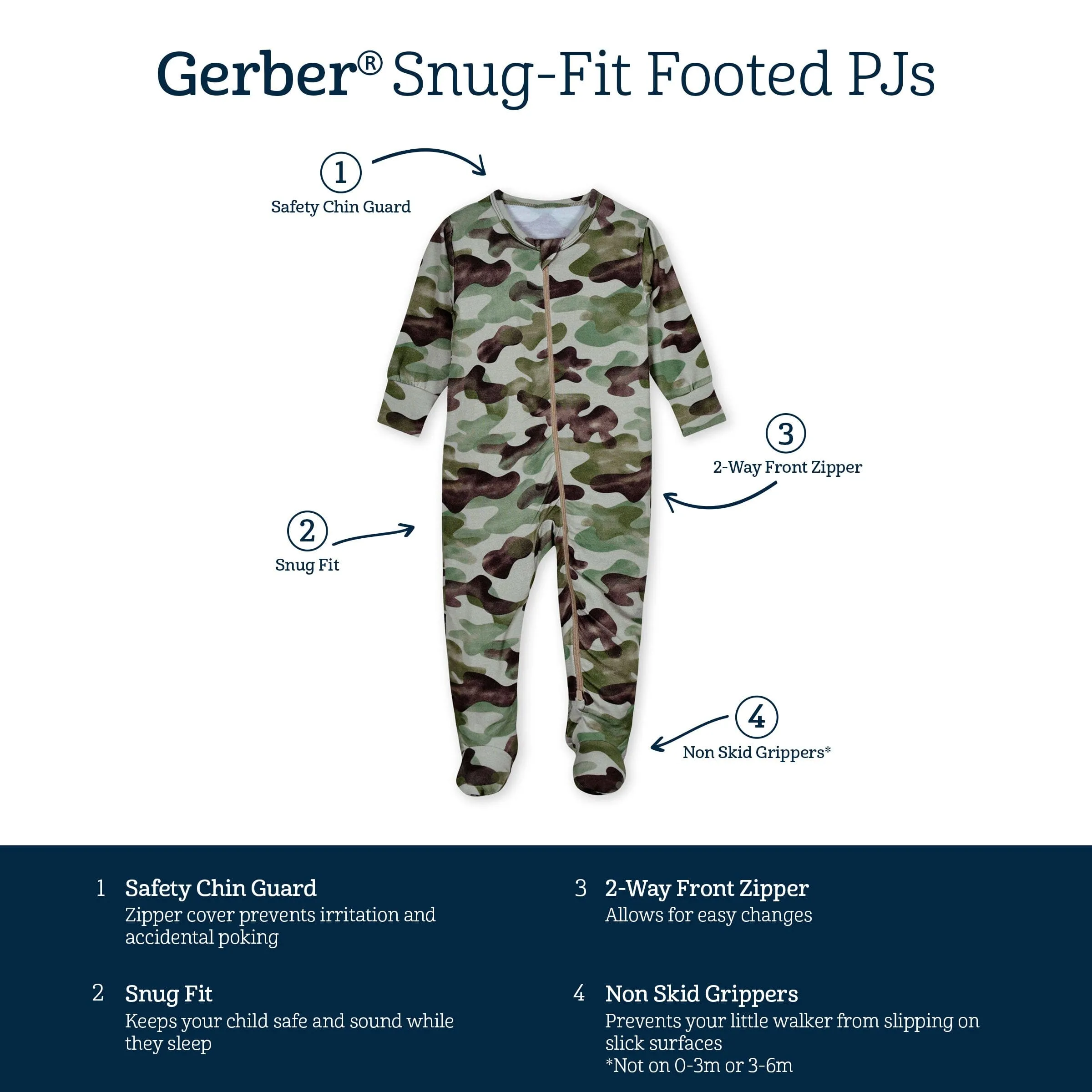 Baby & Toddler Hide & Seek Camo Buttery Soft Viscose Made from Eucalyptus Snug Fit Footed Pajamas Gerber Childrenswea