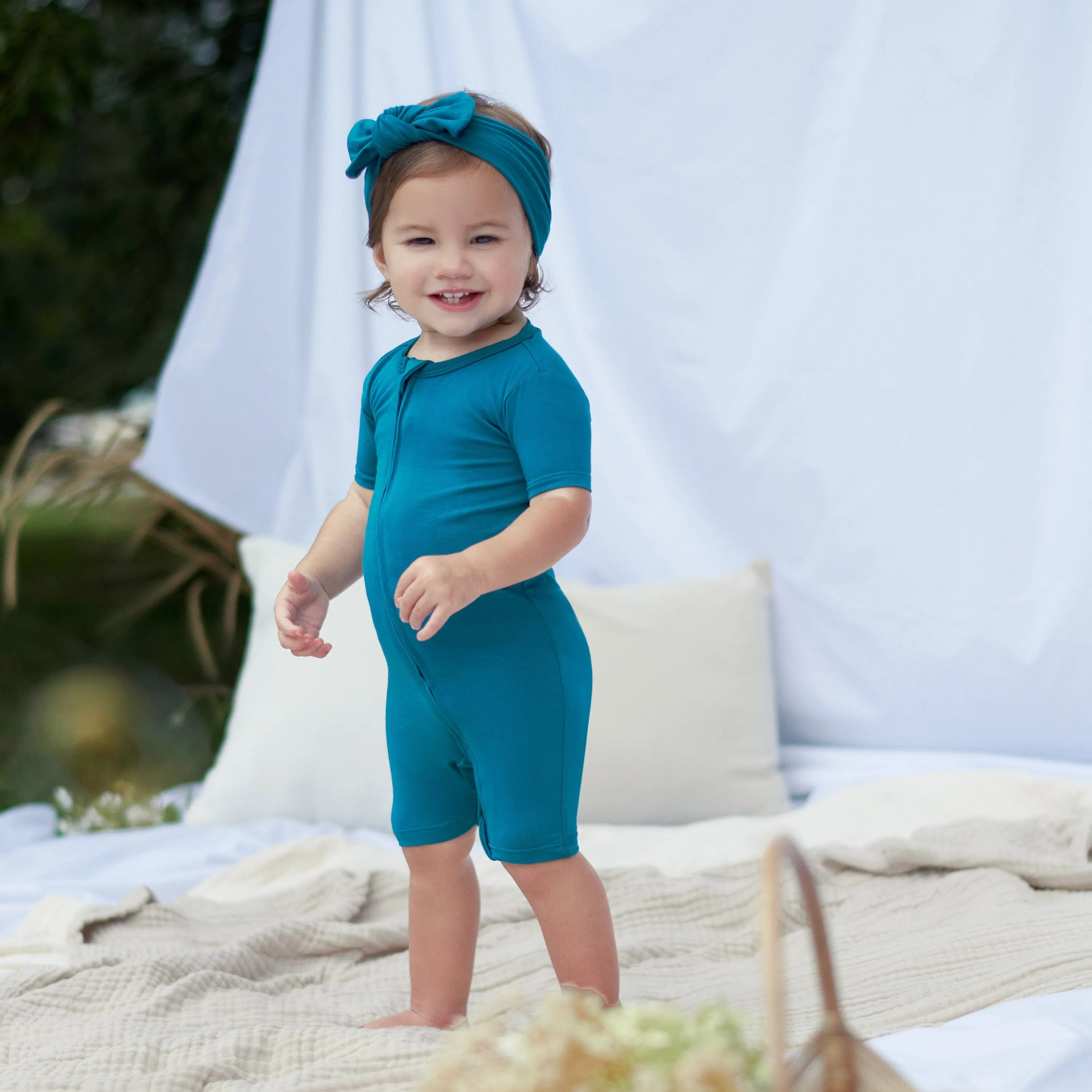 Baby Ocean Teal Buttery Soft Viscose Made from Eucalyptus Snug Fit Romper Gerber Childrenswea