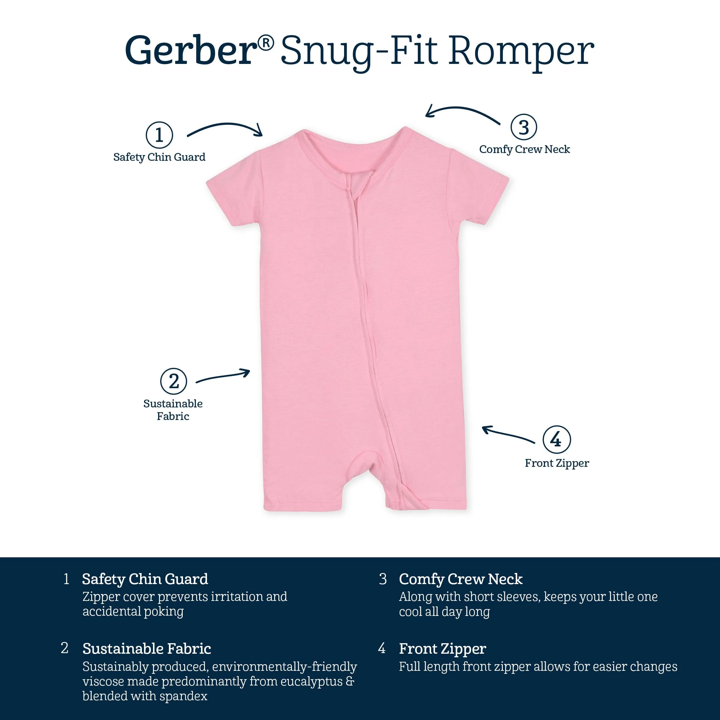 Baby Pink Lemonade Buttery Soft Viscose Made from Eucalyptus Snug Fit Romper Gerber Childrenswea