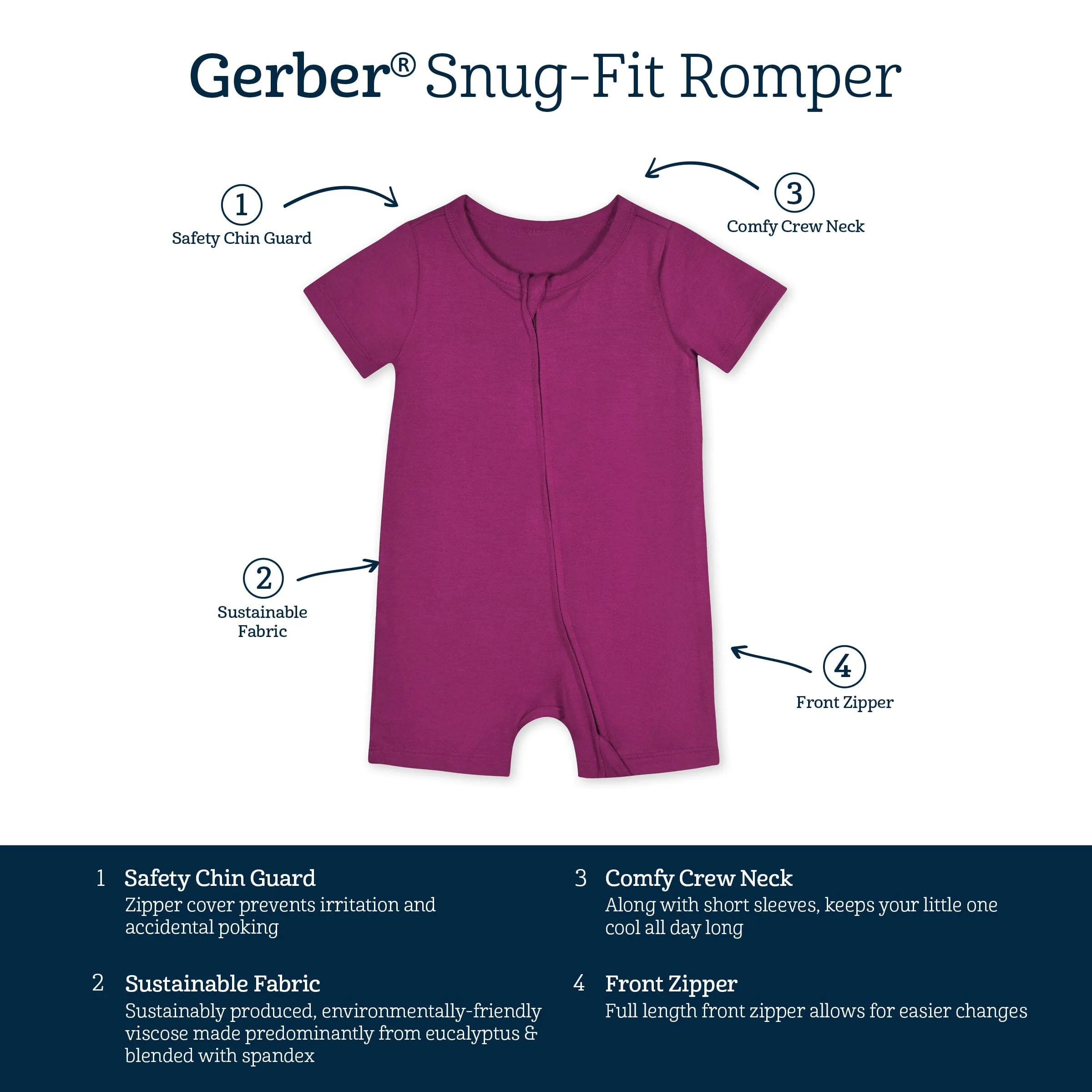 Baby Raspberry Buttery Soft Viscose Made from Eucalyptus Snug Fit Romper Gerber Childrenswea