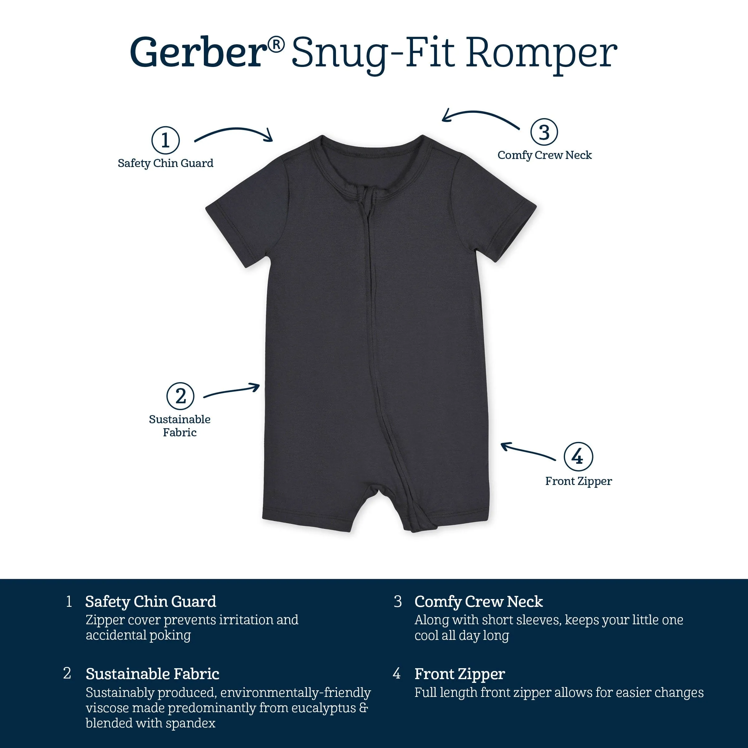 Baby Shadow Buttery Soft Viscose Made from Eucalyptus Snug Fit Romper Gerber Childrenswea