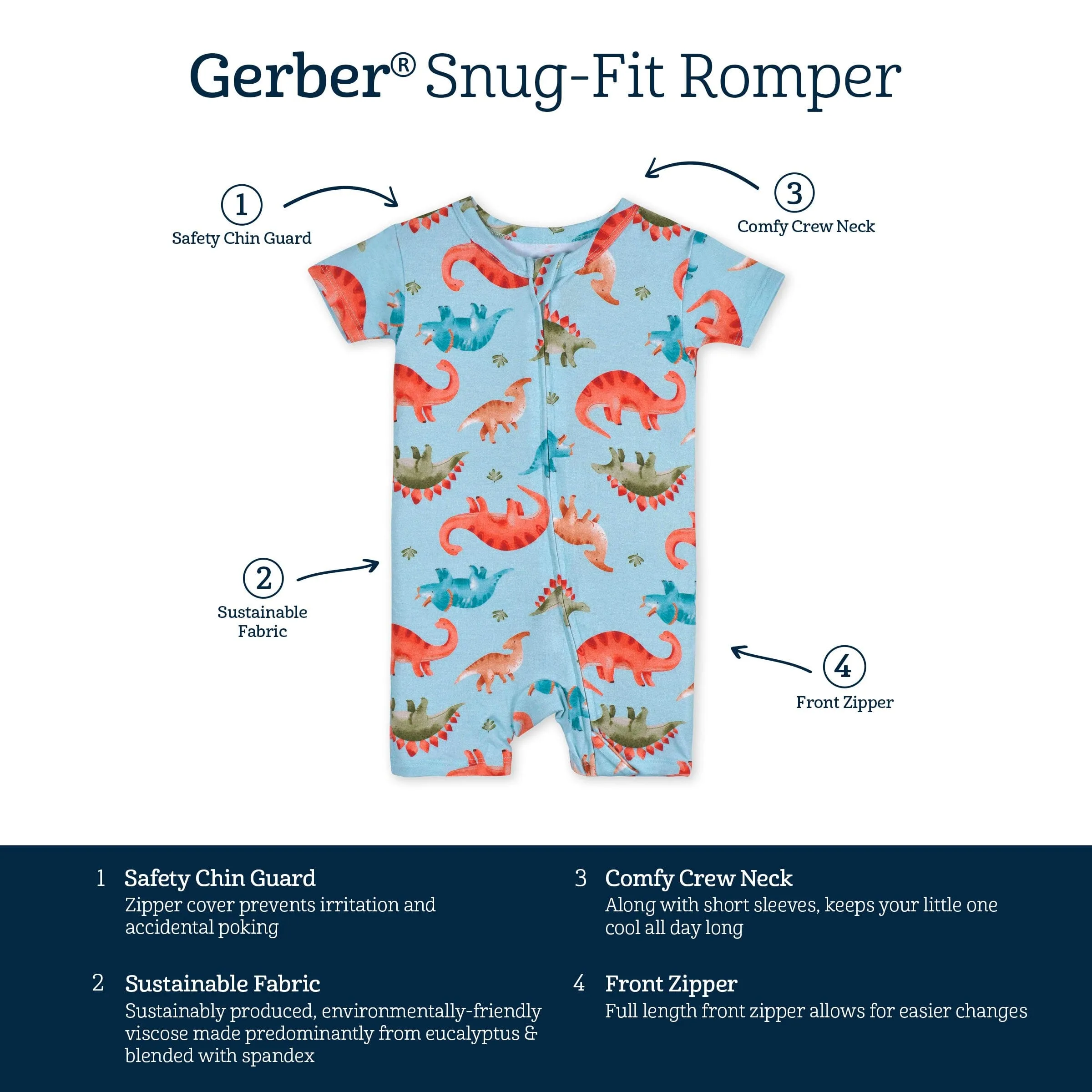 Baby Snugosaurous Buttery Soft Viscose Made from Eucalyptus Snug Fit Romper Gerber Childrenswea