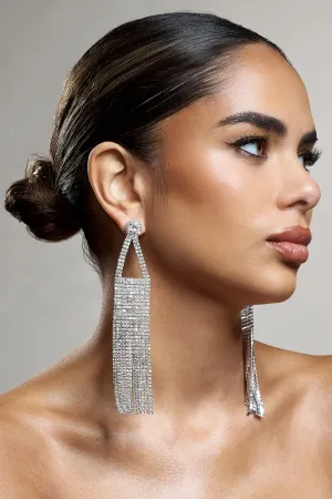 Balance | Silver Diamante Statement Tassel Earrings Club L London