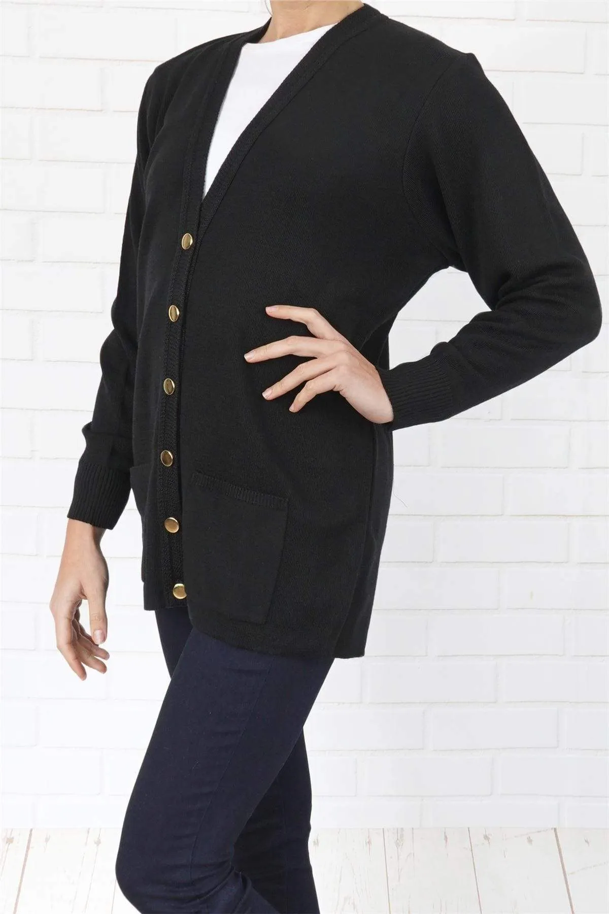 Balmoral Women Gold Button Wool Mix Longline Cardigan with Pockets