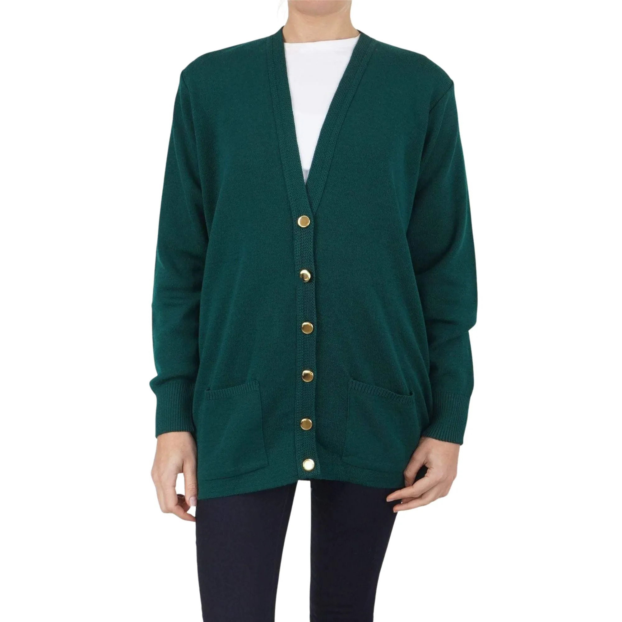 Balmoral Women Gold Button Wool Mix Longline Cardigan with Pockets