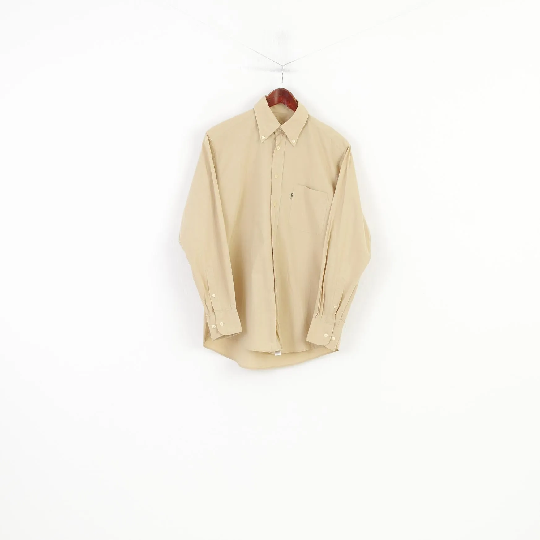 Barbour Men M Casual Shirt Long Sleeve Beige Cotton Buttons Down Collar Vintage Classic Top